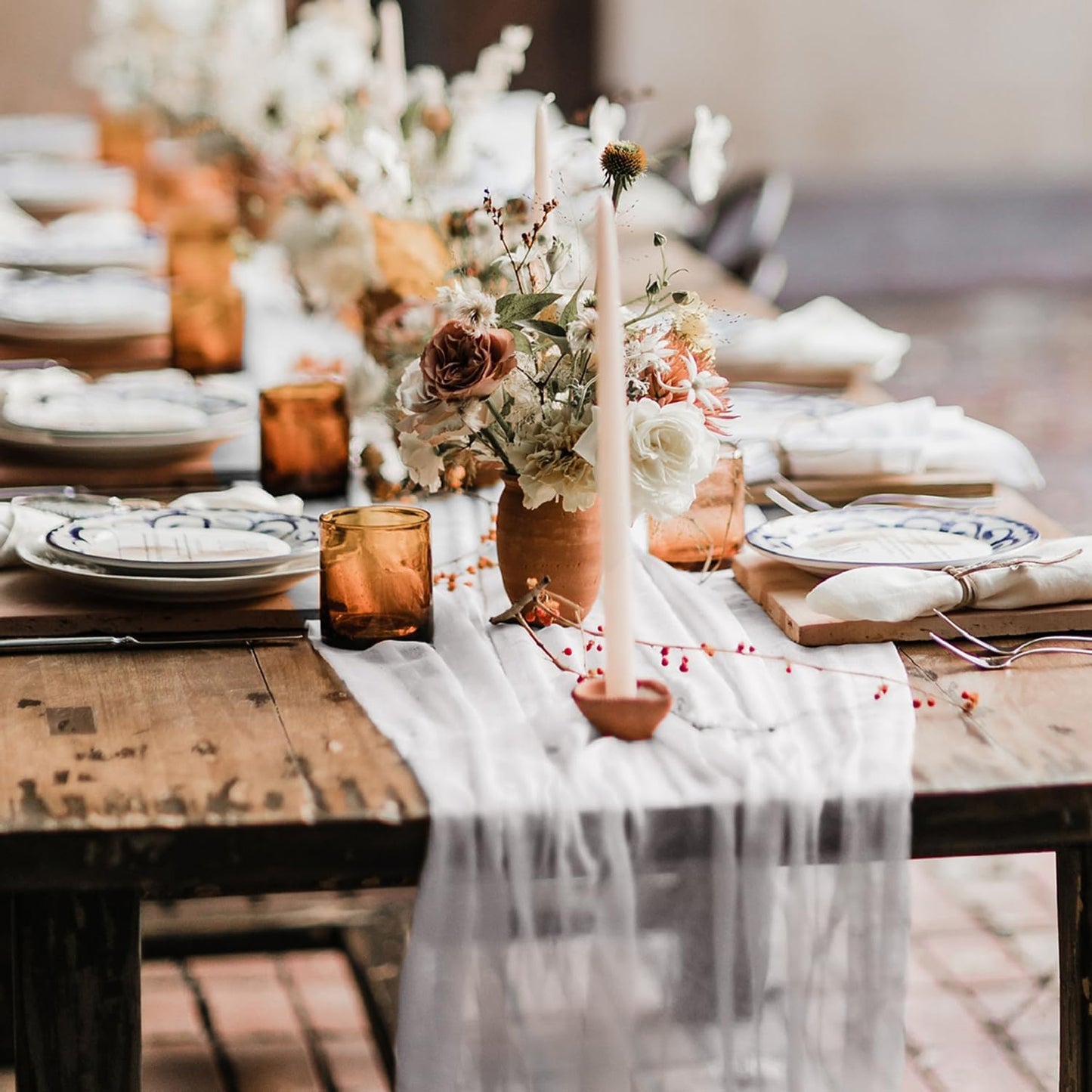 Hahuho Ivory Cheesecloth Table Runner 10ft, Gauze Boho Rustic Table Runners for Wedding Birthday Party Baby Shower Decorations（6 Pack , 35x120 Inches）