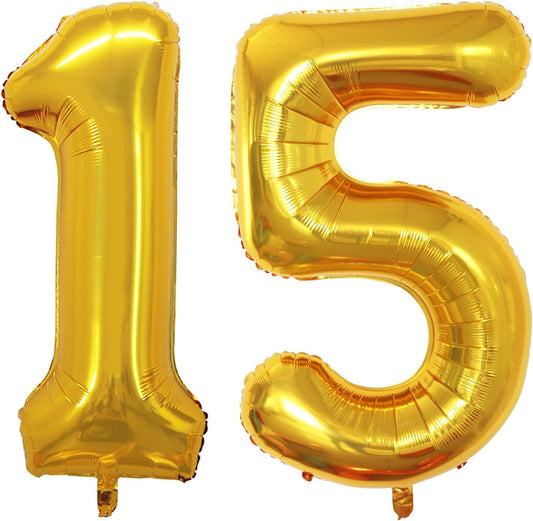GOER Number 15 Balloons for 15th Birthday Sweet 15 Party Decorations,42 Inch Jumbo Foil Helium 51 Balloons for 51st Birthday Party Decoration (Gold)