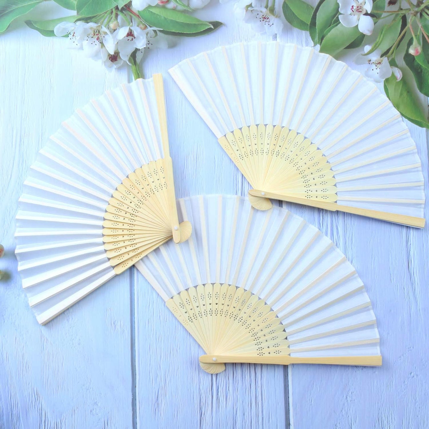Aneco 18 Pieces White Handheld Cloth and Bamboo Folding Fans for Wedding Decoration, Church Gifts, Party Favors, DIY Decoration