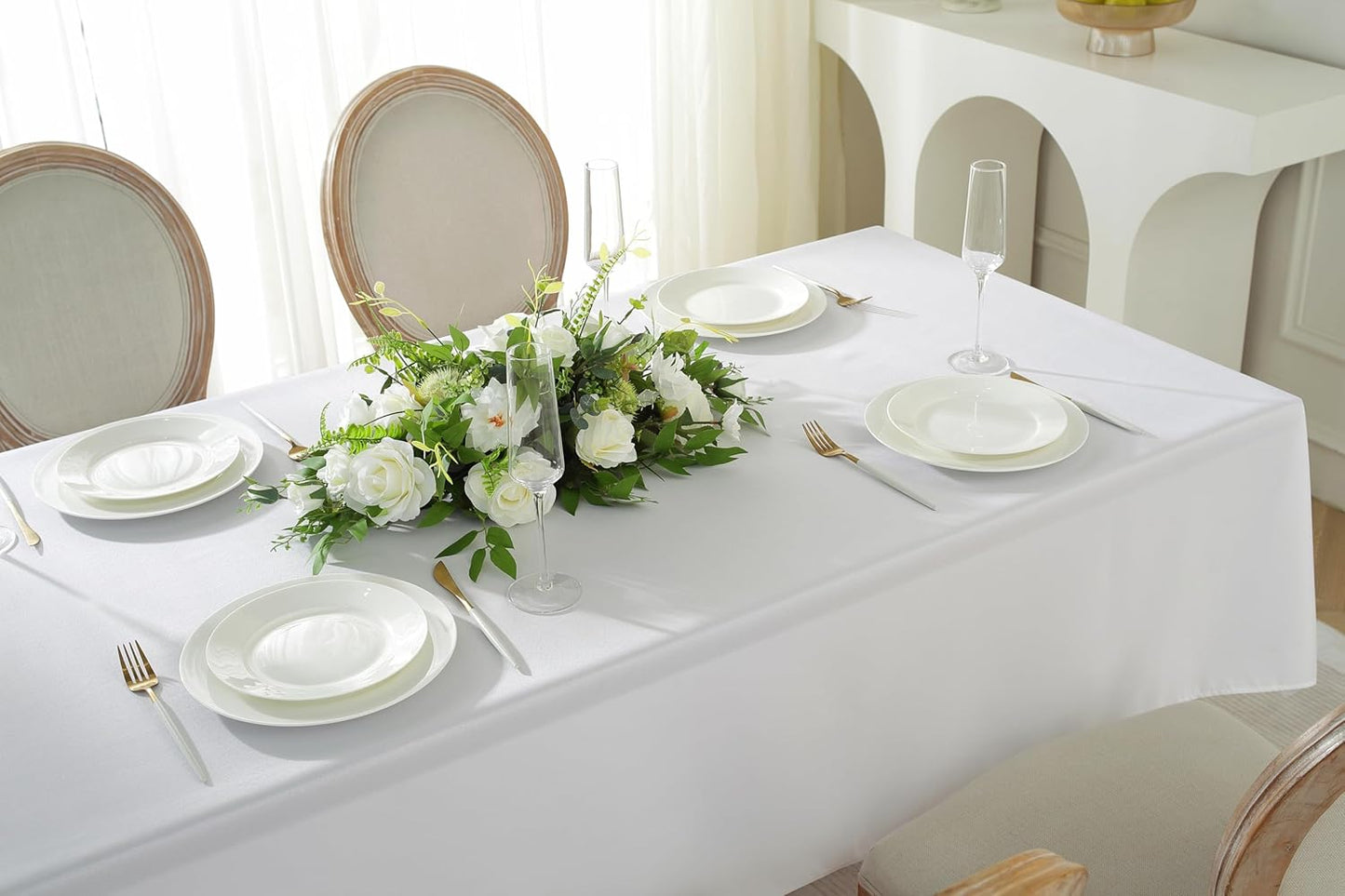 Craft And Party Rectangle Tablecloth, 70 x 90 Inch White Tablecloth, Polyester Fabric Washable Table Cloth for Home, Party, Wedding or Restaurant Use.