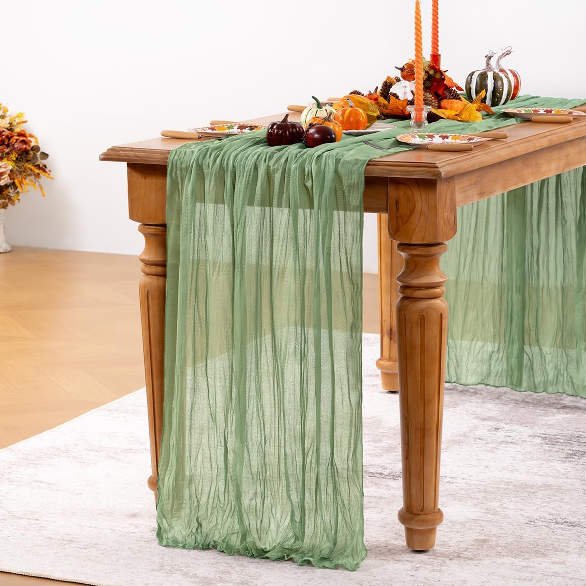 Sage Green Cheesecloth Table Runner 12 Pack Fall Table Runners Boho Gauze 120 Inches Sage Cheese Cloth Fall Table Decorations for Thanksgiving Wedding Bridal Baby Shower Tea Party
