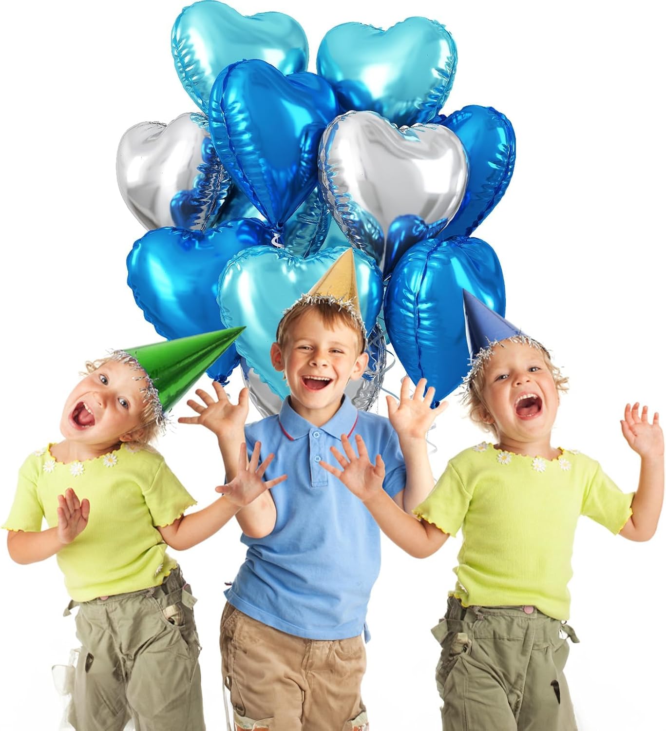 Royal Blue Silver Heart Foil Balloons, 18 Inch Royal Blue and Silver Heart Shape Foil Balloons Baby Blue and Silver Heart Mylar Balloons Party Decoration for Birthday Wedding Baby Shower Celebration