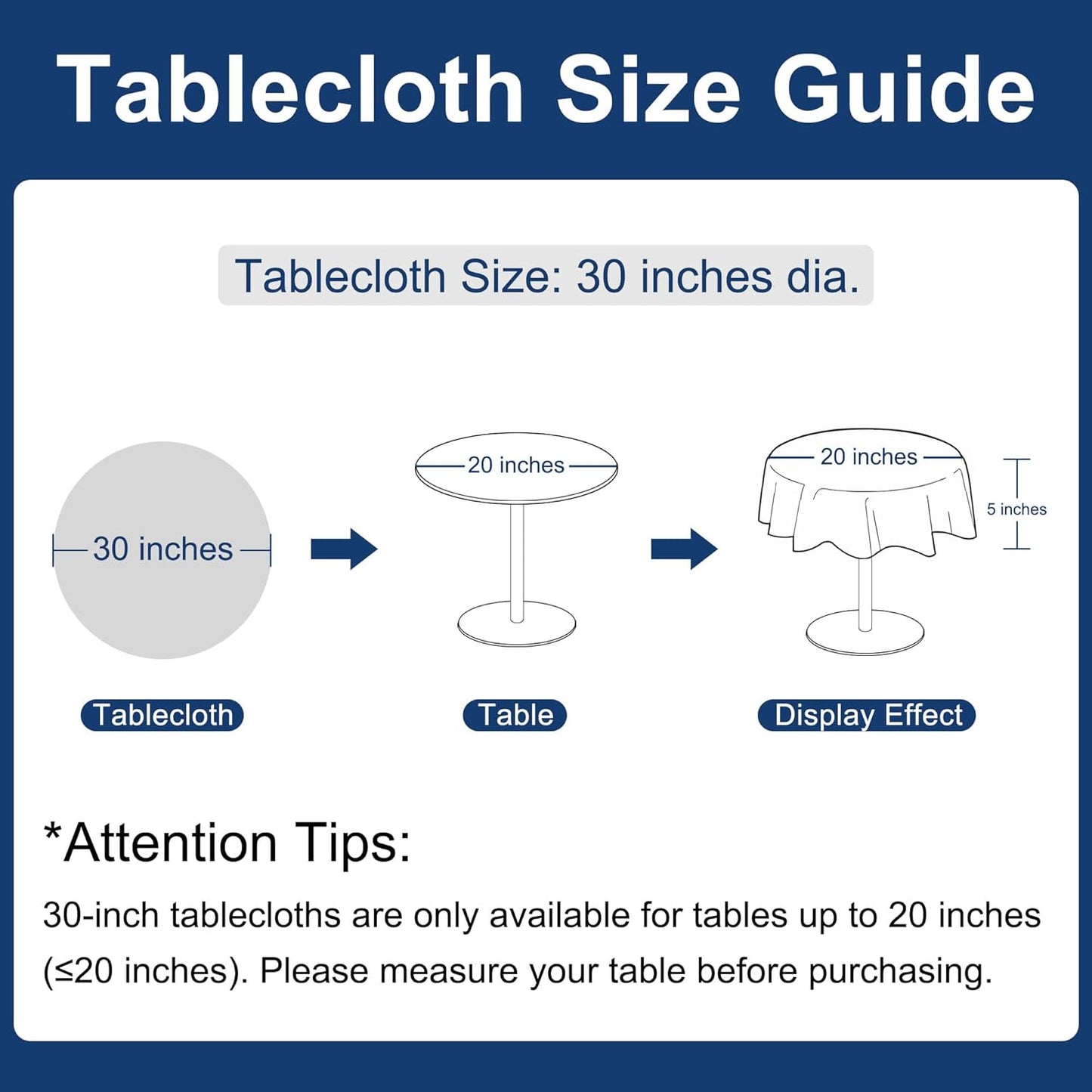 Hiasan Round Linen Table Cover 30 Inch - Wrinkle and Stain Resistant Washable Polyester Fabric Table Cloth for Dining Room Kitchen Party, White