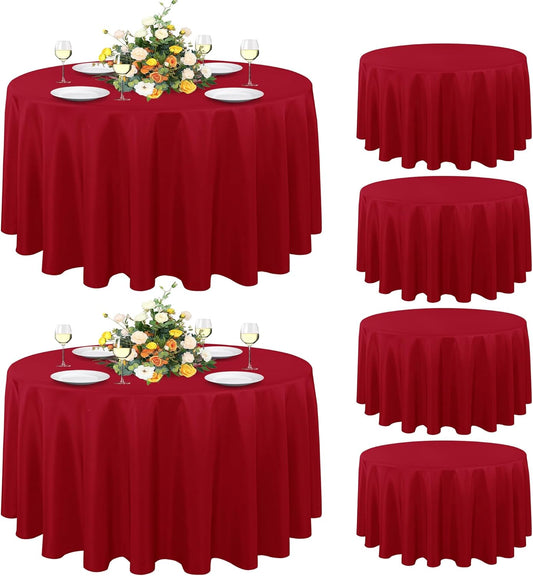 sancua 6 Pack Christmas Red Round Tablecloth 90 Inch, Stain and Wrinkle Resistant Table Cloth - Washable Polyester Decorative Fabric Table Cover for Dining Tables, Buffet Parties and Camping