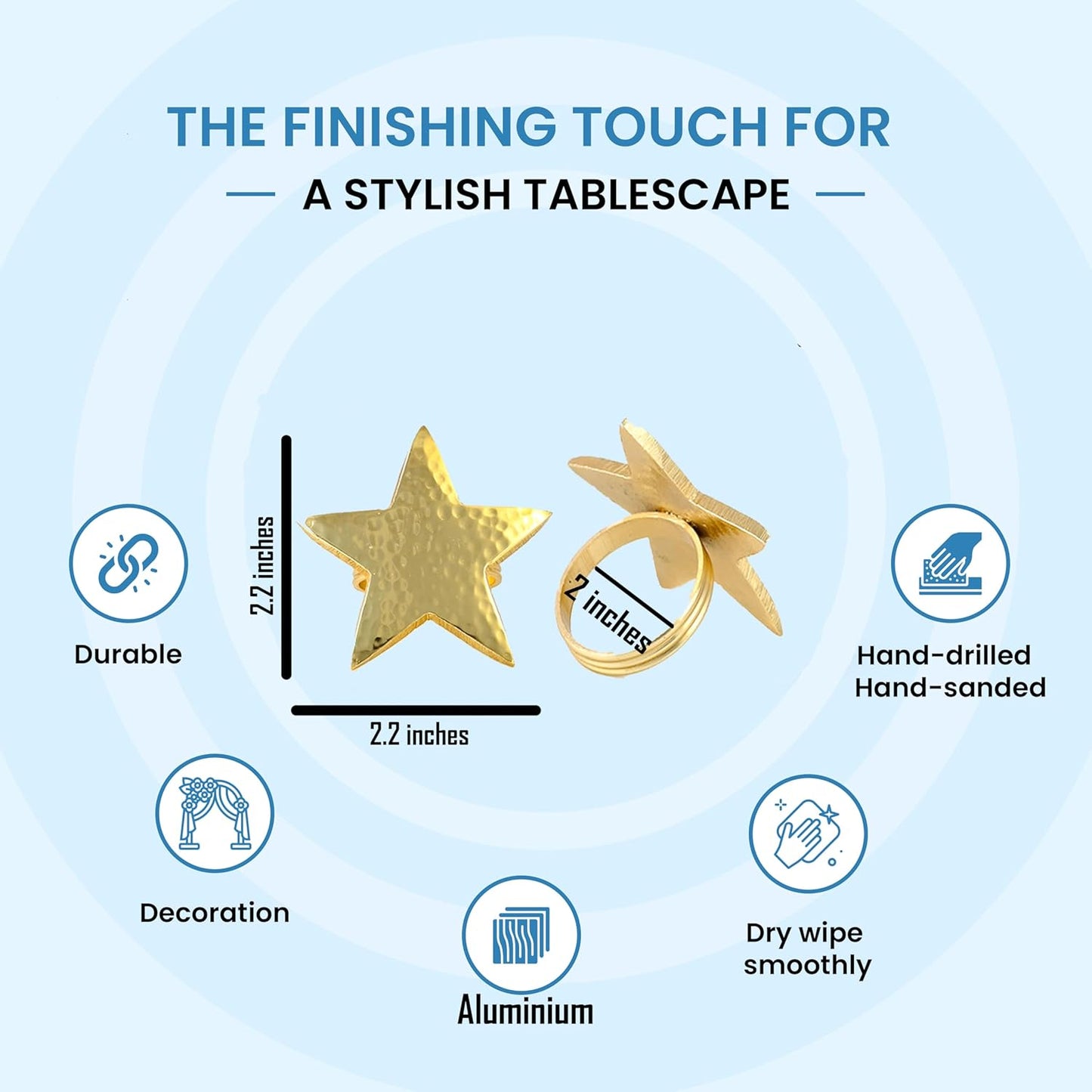 12 Pcs Lightweight Metal Napkin Rings - Gold Star Metal Holders for Elegant Table Decor, Parties, Weddings, Holidays, Everyday Dining - Metallic Adornment for Table Settings - CLEENTABLE