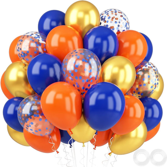 Orange and Blue Balloons, 52 PCS 12 Inch Royal Blue Chrome Gold Birthday Balloons with Confetti Balloon, Birthday Balloon Party Decorations for Engagement Graduation Thanksgiving