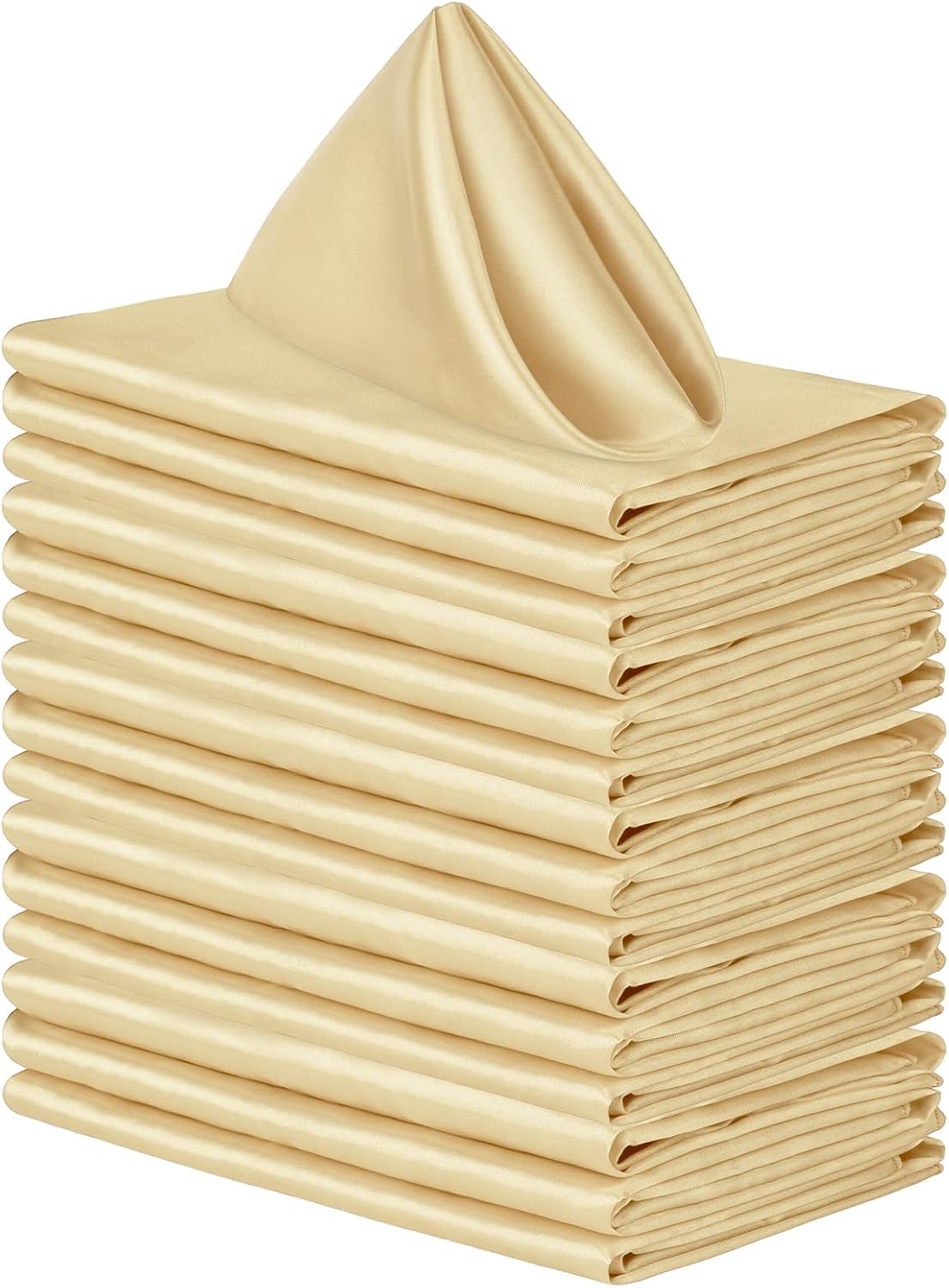 Aneco 16 Pack Square Satin Napkin Bright Silk Table Napkin Soft Smooth Fabric Table Napkin for Wedding Banquet Party Decoration, Champagne, 17 x 17 Inch