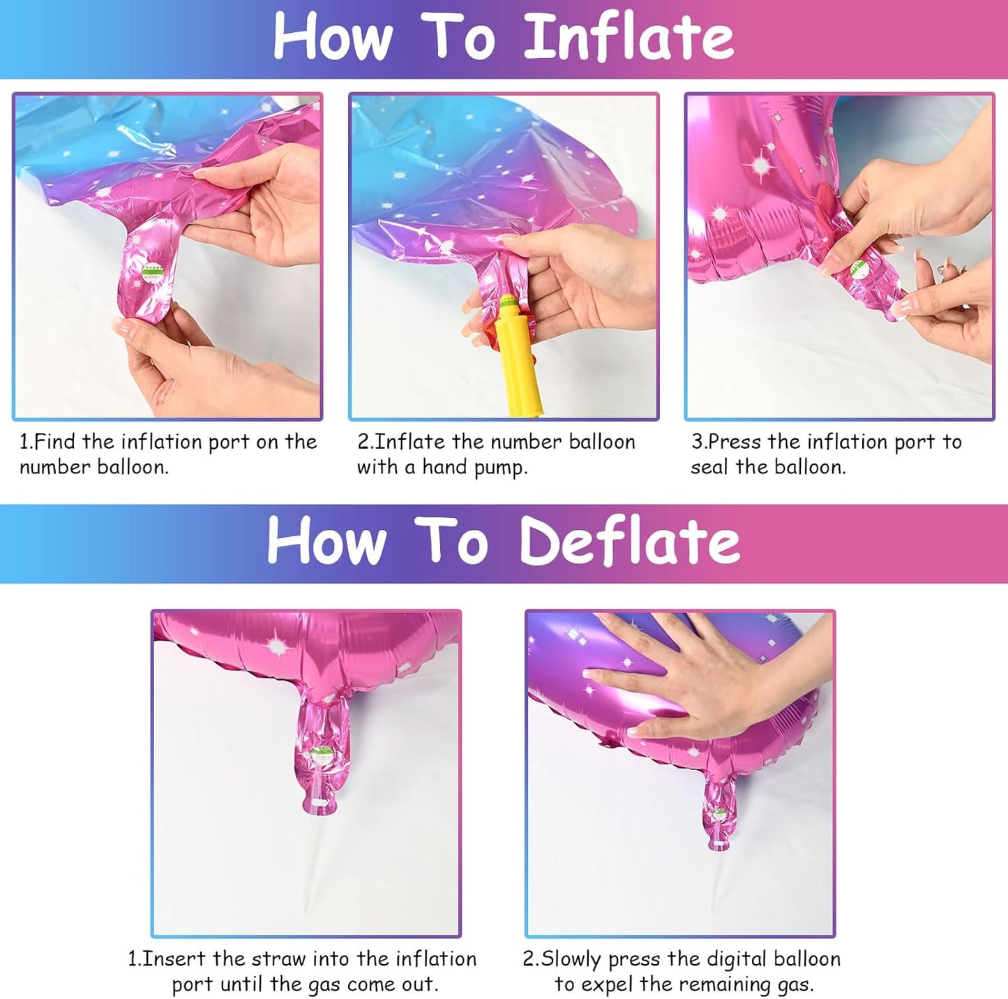 Gradient Blue Pink Number Balloons, 40" Large Rainbow Number 6 Foil Mylar Helium Balloons for Girls Women, Colorful Starry Self Inflating Number Balloons 0-9 for Birthday Party Celebration Decoration