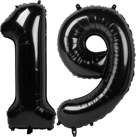 Foil 40 Inch Big Black 19 Balloon Number, Giant Happy 19 Birthday Party Supplies, Large 19 Balloons Anniversary Party Engagement Decorations