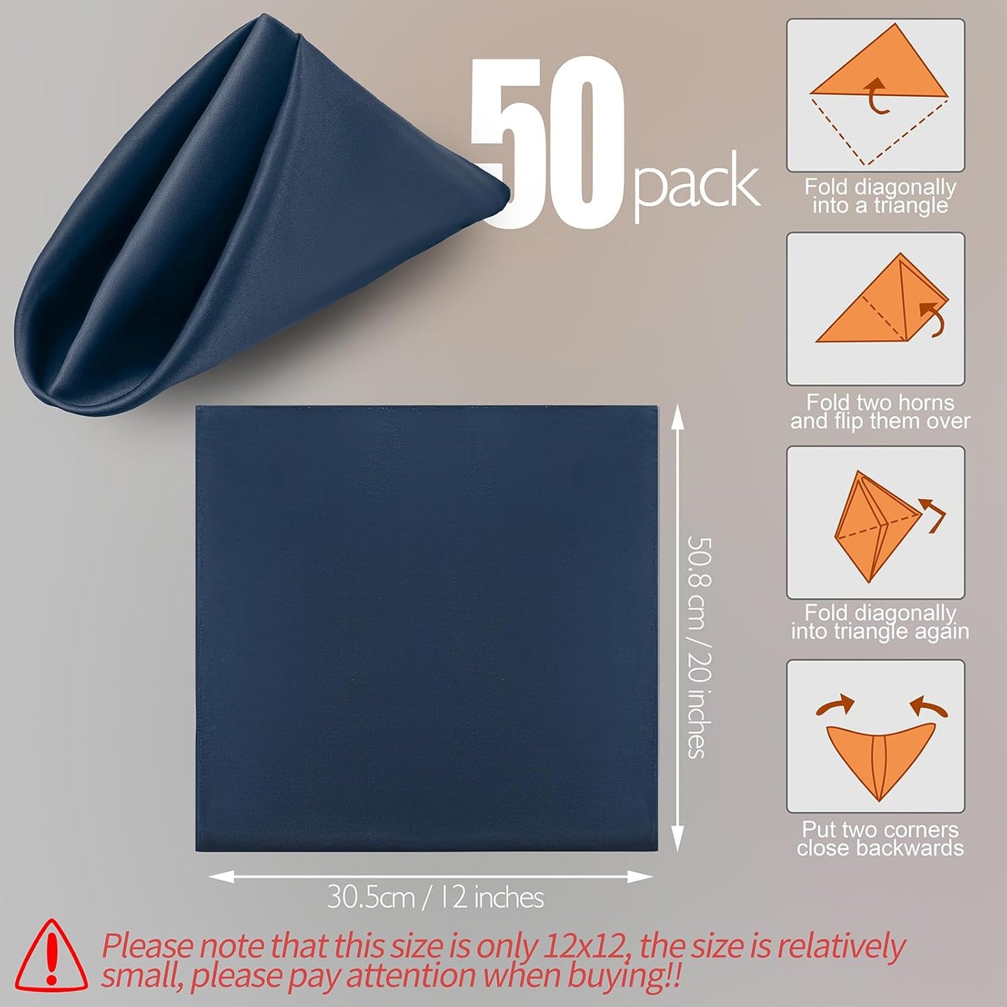 Manyshofu 50 Pieces Navy Blue Satin Napkins - 12x12 Inches Cloth Napkins, Square Satin Fabric Napkin Set - Elegant & Smooth Table Napkins for Wedding Dinner Party Lunch Banquet Decoration