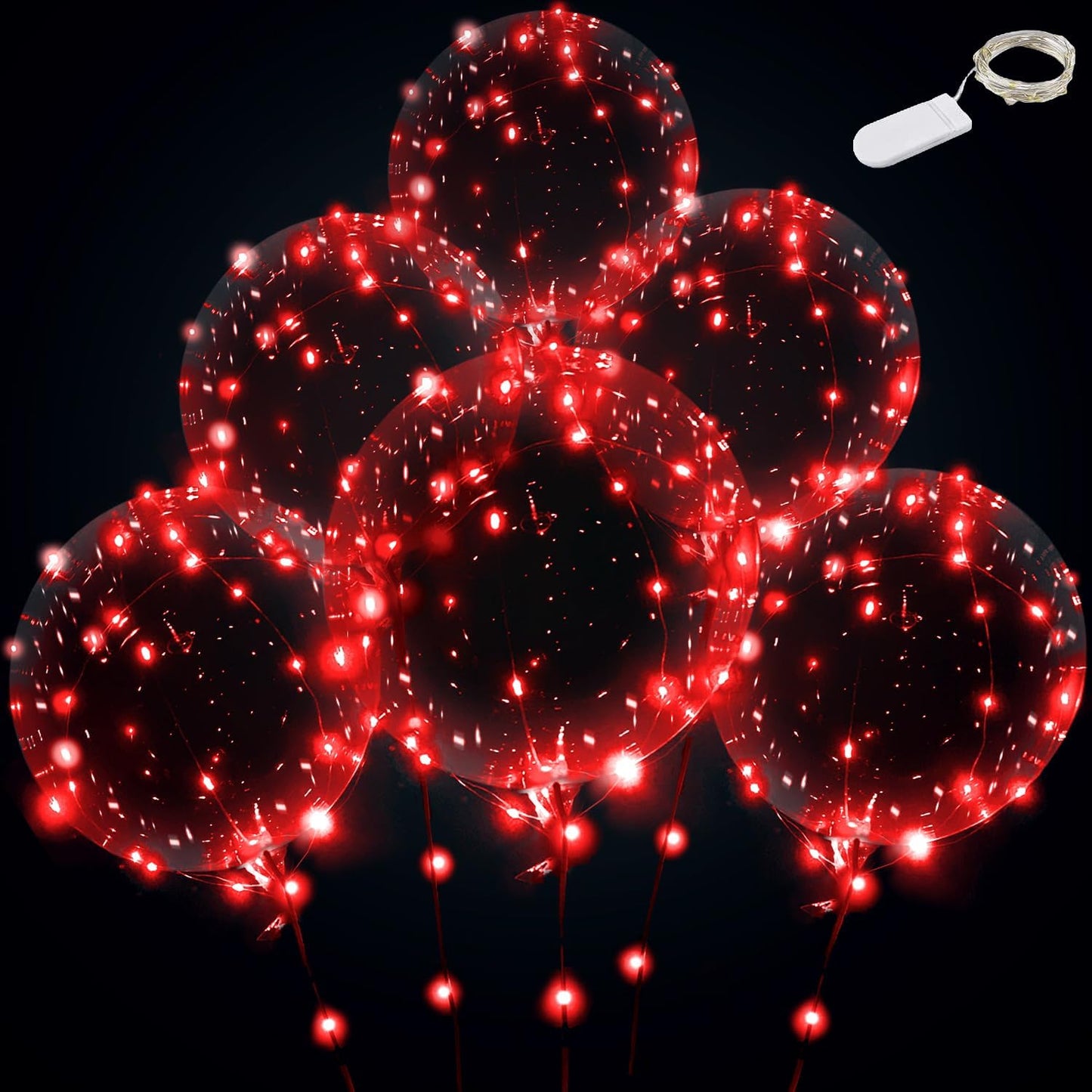LED Balloons - Light Up, Transparent, Perfect for Party, Birthday, Wedding (Red, with Battery)