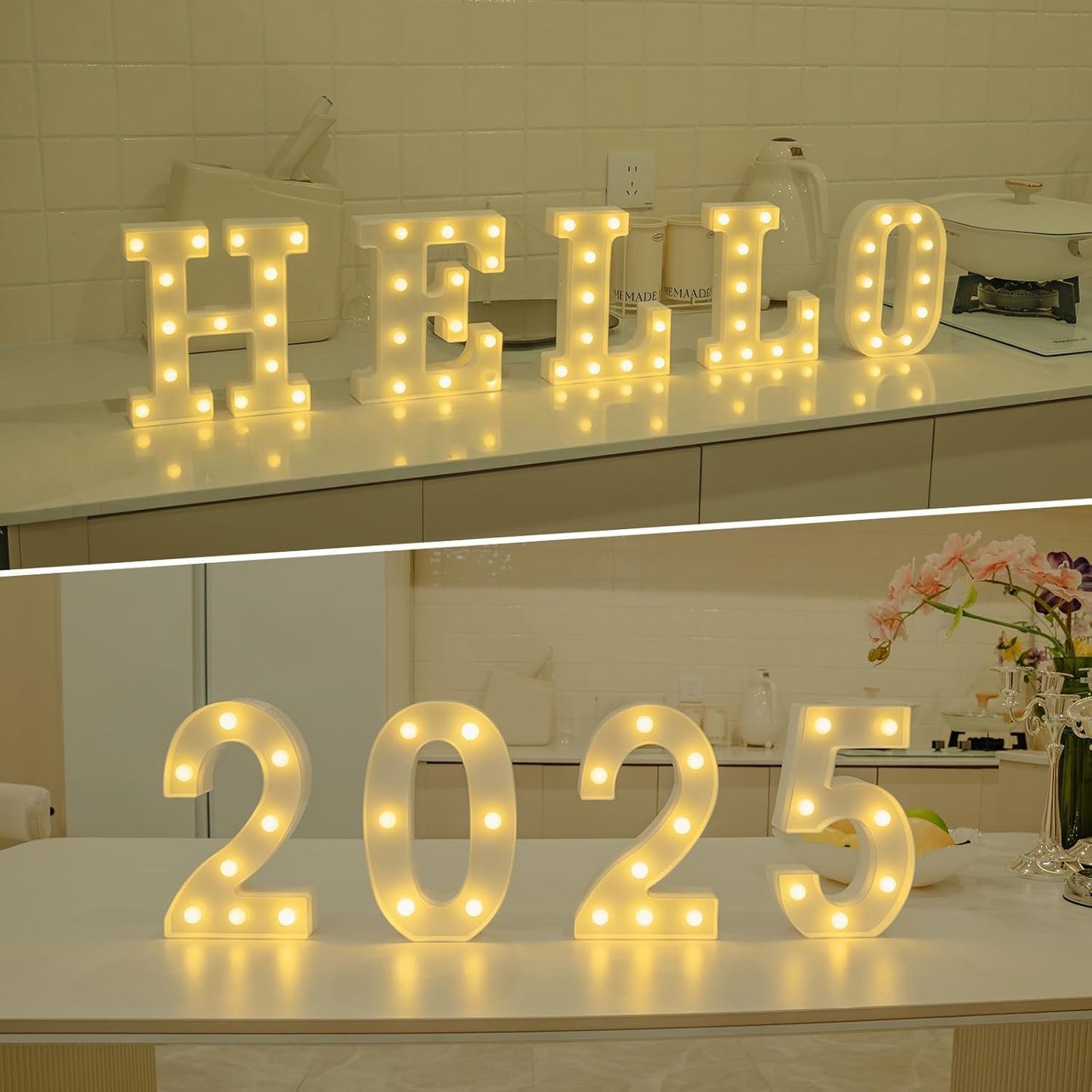 Foaky Rechargeable LED Letter Lights Sign Marquee Light Up Letters Sign for Night Light Wedding/Birthday Party Christmas Lamp Home Bar Decoration (K)
