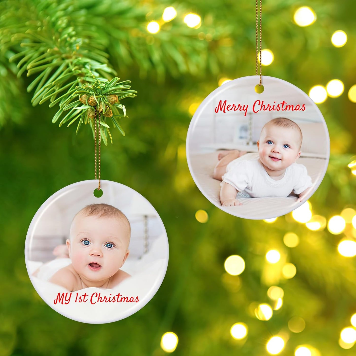 Personalized Christmas Ornaments 2025, Custom Photo Text Hanging Ornament Picture Ornaments for Christmas Tree Decorations, Baby Shower, Engagement, Wedding, Anniversary