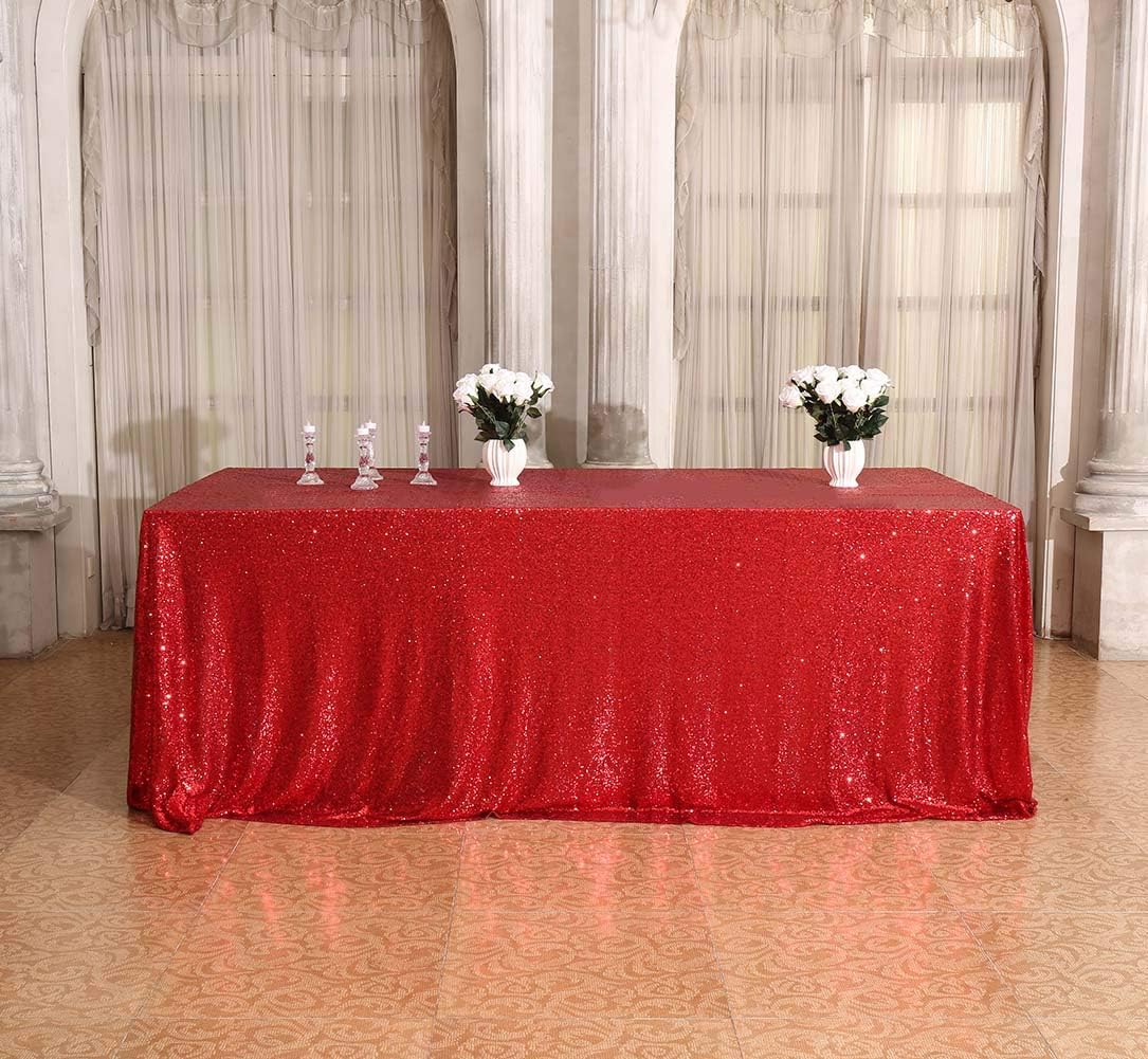 SquarePie Sequin Tablecloth 90 x 156 Inch Red Sparkly Table Linen for Wedding Party