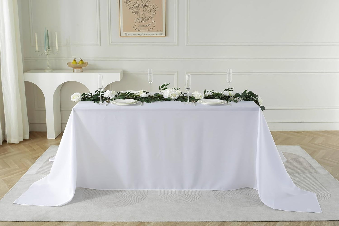 Craft And Party Rectangle Tablecloth, 90 x 156 Inch White Tablecloth, 8ft Rectangle Table Cloth, Polyester Fabric Washable Tablecloth for Home, Party, Wedding or Restaurant Use.