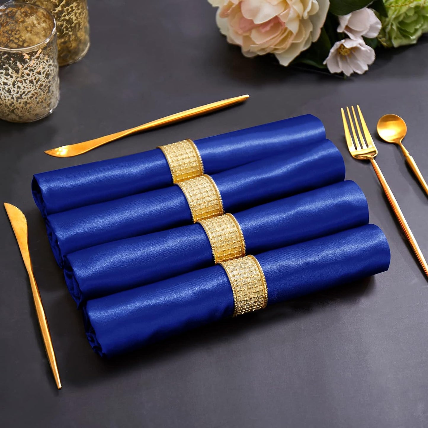 Horbaunal 30 Pack Royal Blue Satin Napkins 17 x 17 Inch, Square Soft Table Dinner Napkins, Silky Cloth Napkins Table Decoration for Weddings Banquets Parties