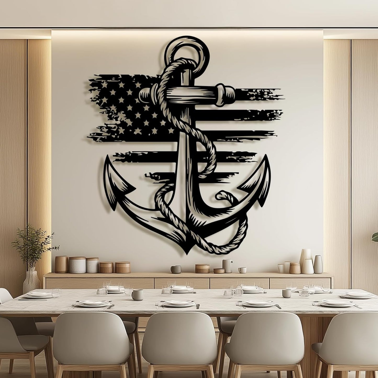 lunwall Metal Anchor Wall Decor, Anchor Metal Sign, Metal Anchor Decor, Anchor Metal Wall Art, Metal Nautical Wall Decor, Metal Wall Decor Coastal, Anchor Wall Decor (silver, 35L x 32W / 90 x 81 cm)