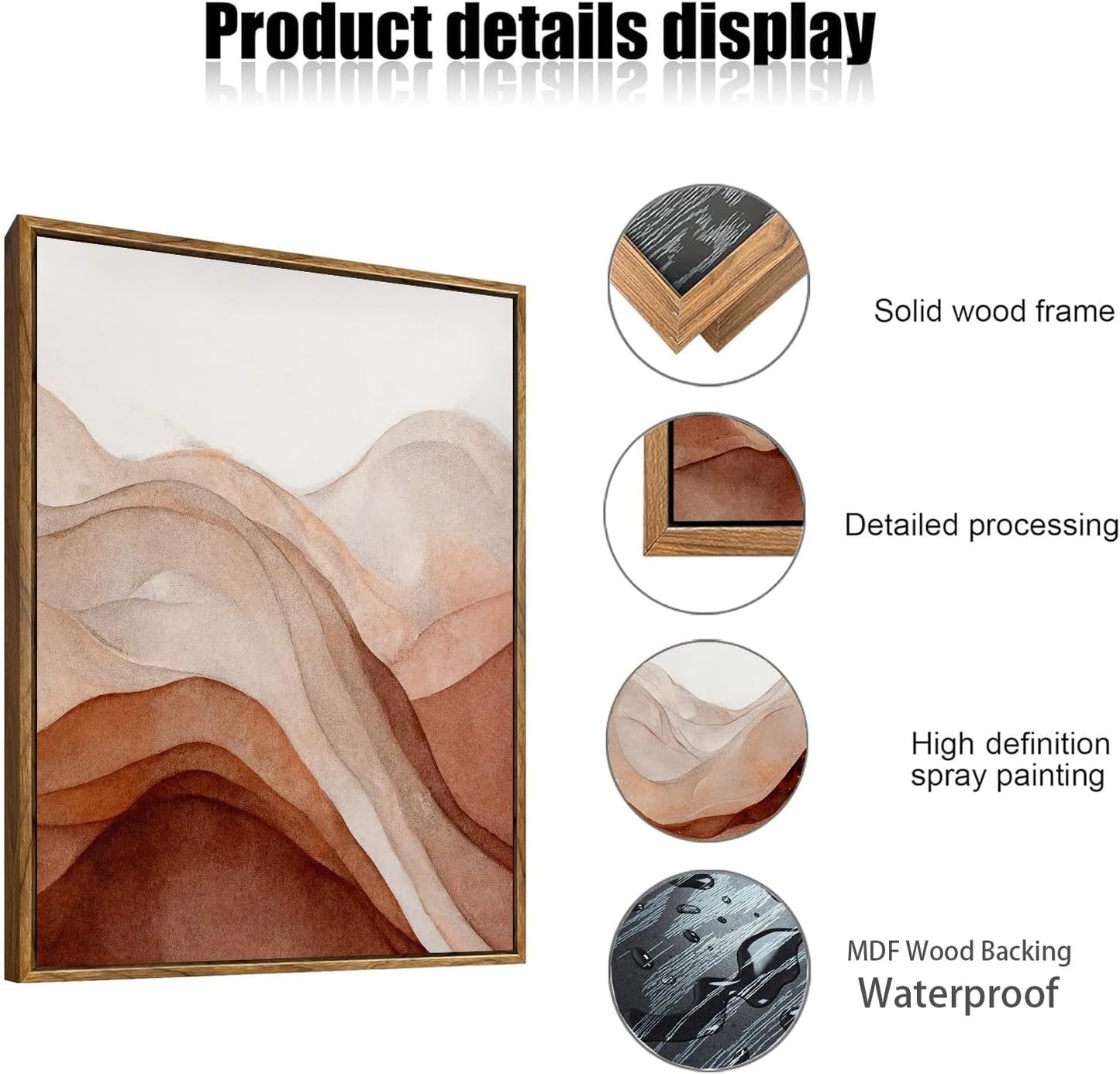 myusuar 3 Piece Large Abstract Framed Wall Art For Living Room, Smoke Texture Ink Warm Brown Terracotta Canvas Wall Art Modern Minimalist Art Prints Wall Décor For Bedroom Office 16x24in