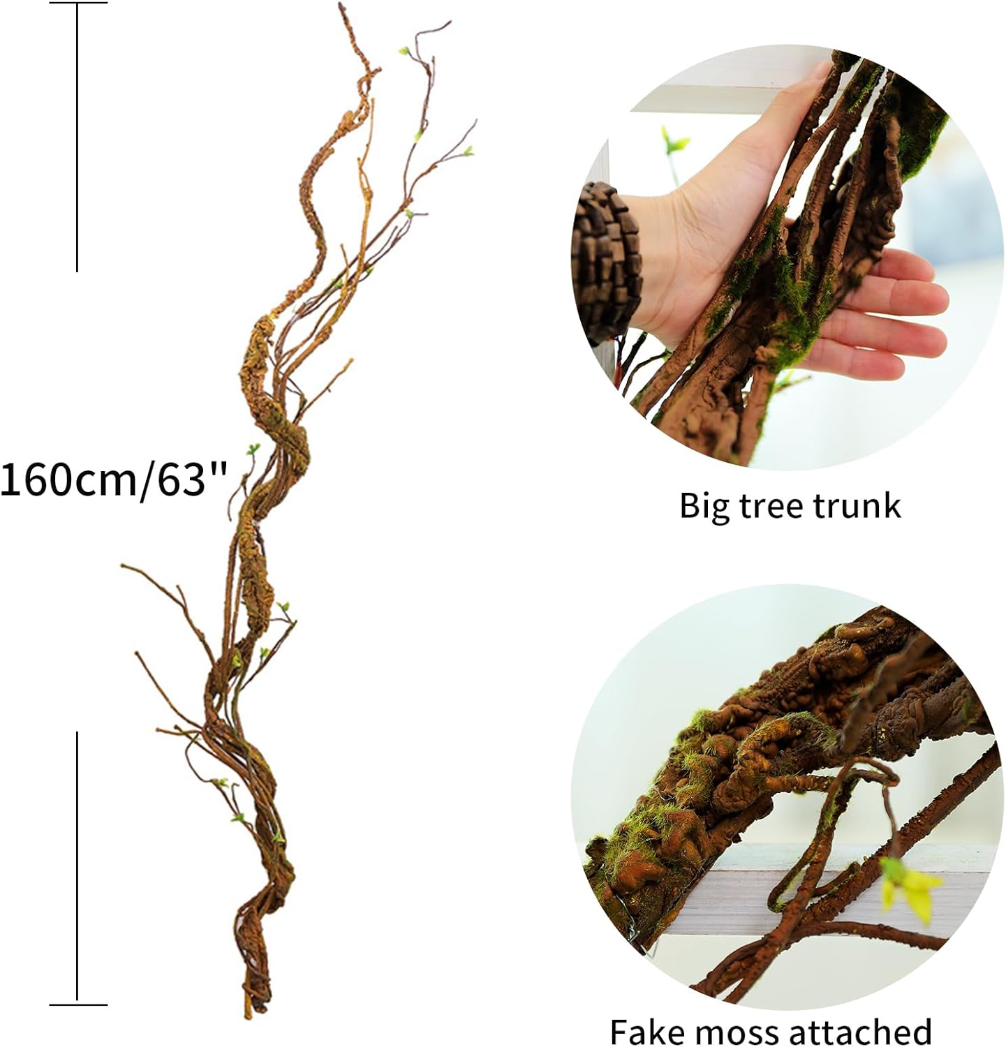 1Pcs 63in Wall Hanging Artificial Plants Tree Trunk Fake Cherry Tree Branches Rattan Liana Cane Vine for Wedding Outdoor Garden Home Living Room Christmas Decoration