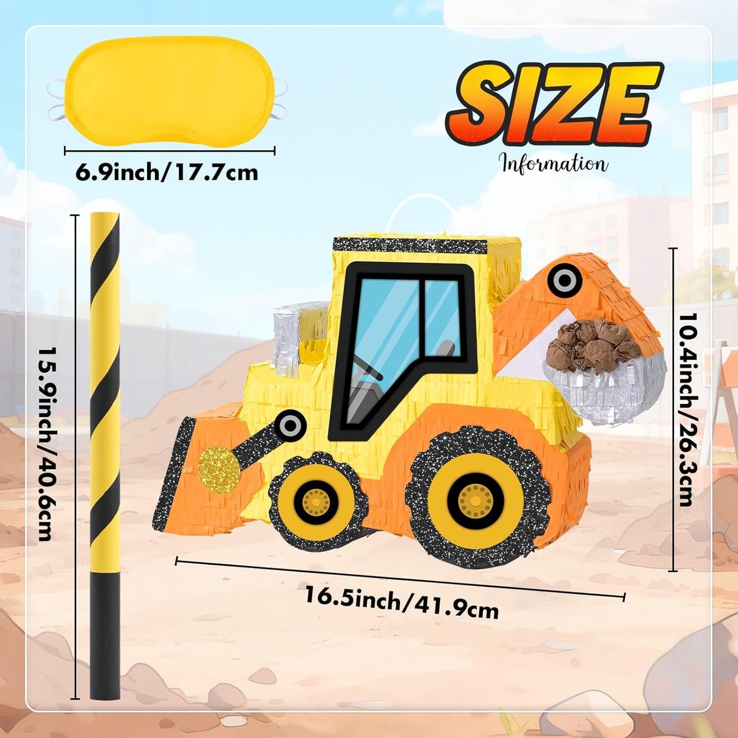 WERNNSAI Construction Pinata - Construction Party Supplies Dump Truck Pinata with Blindfold and Bat for Boys Kids Tractor Excavator Theme Birthday Party Game Decorations