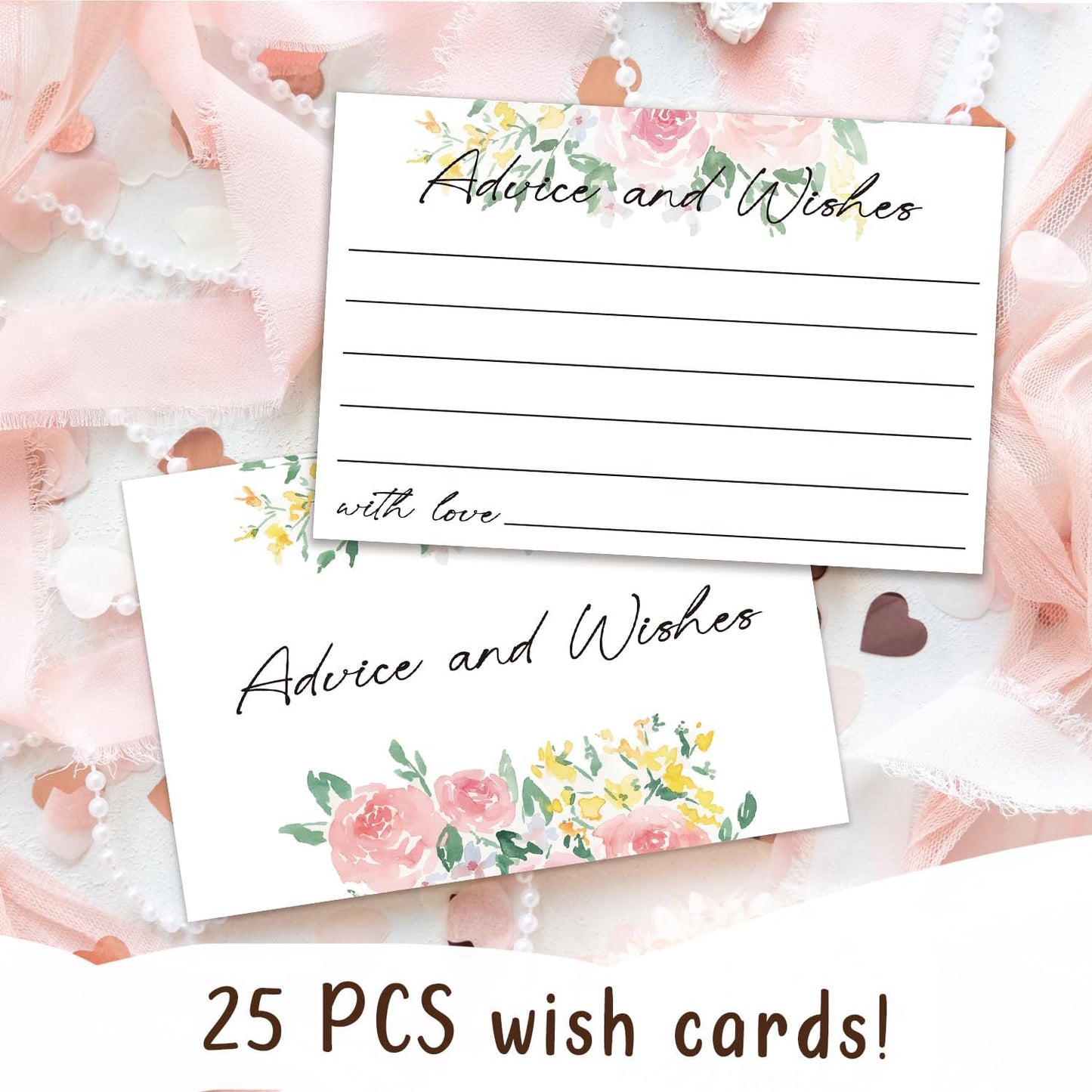 Floral Advice and Wishes Cards, Double-sided Blank Cards Suitable for Weddings, Bridal Showers, The Bride and Groom, Mr and Mrs, Engagement Party, Baby Shower, Pack of 25-04