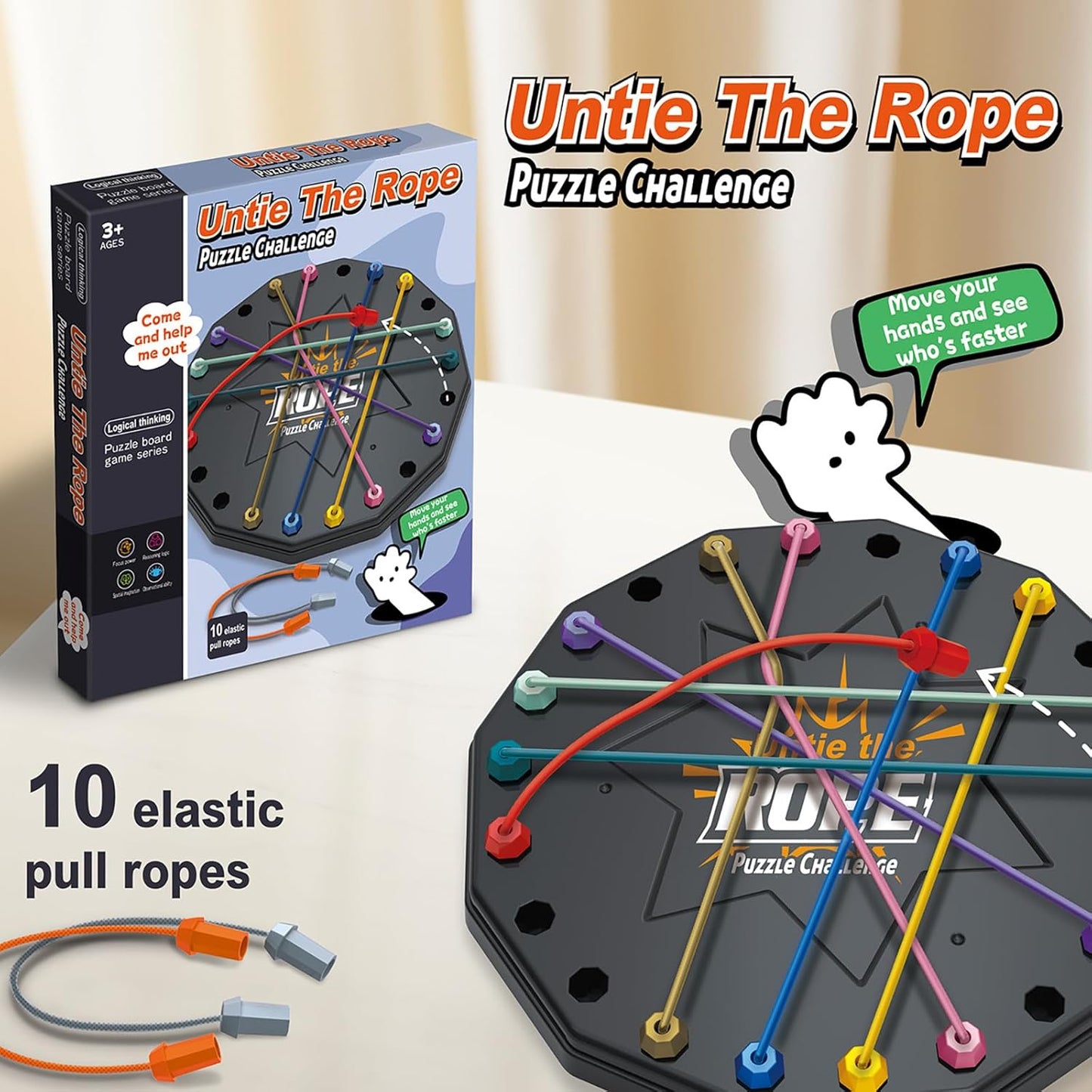Brainy Knots Rope Untangling Game, Twisted Challenge Puzzle Game, Educational Strategy Board Game for Adults Kids, Portable Family Travel Party Toys Gifts for All Ages (Black#2)
