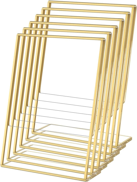 NIUBEE 4 x 6 Gold Frames, 6 Pack Acrylic Slanted Back Gold Picture Frames for Wedding Table Numbers, Restaurant Signs, Photos, Perfect for Wedding, Party, Event