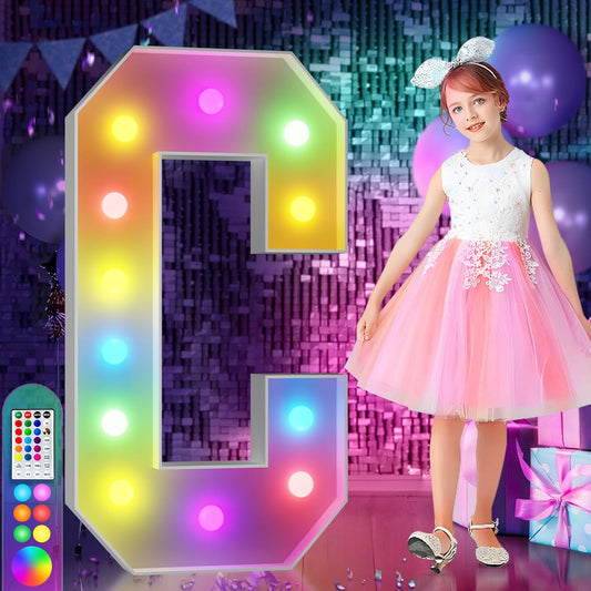 imprsv 4FT Colorful Marquee Light Up Letters C, 18 Colors Large Light up Letters Alphabet Sign with Remote, Large Marry Me Sign, Birthday Party Decorations Baby Shower Anniversary Wedding Decoration