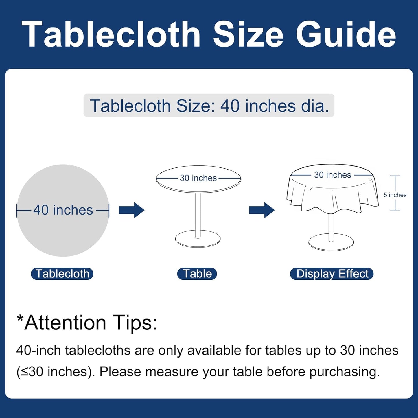 Hiasan Round Linen Tablecloth 40 Inch - Wrinkle and Stain Resistant Washable Polyester Fabric Table Cloth for Dining Room Kitchen Party, Black