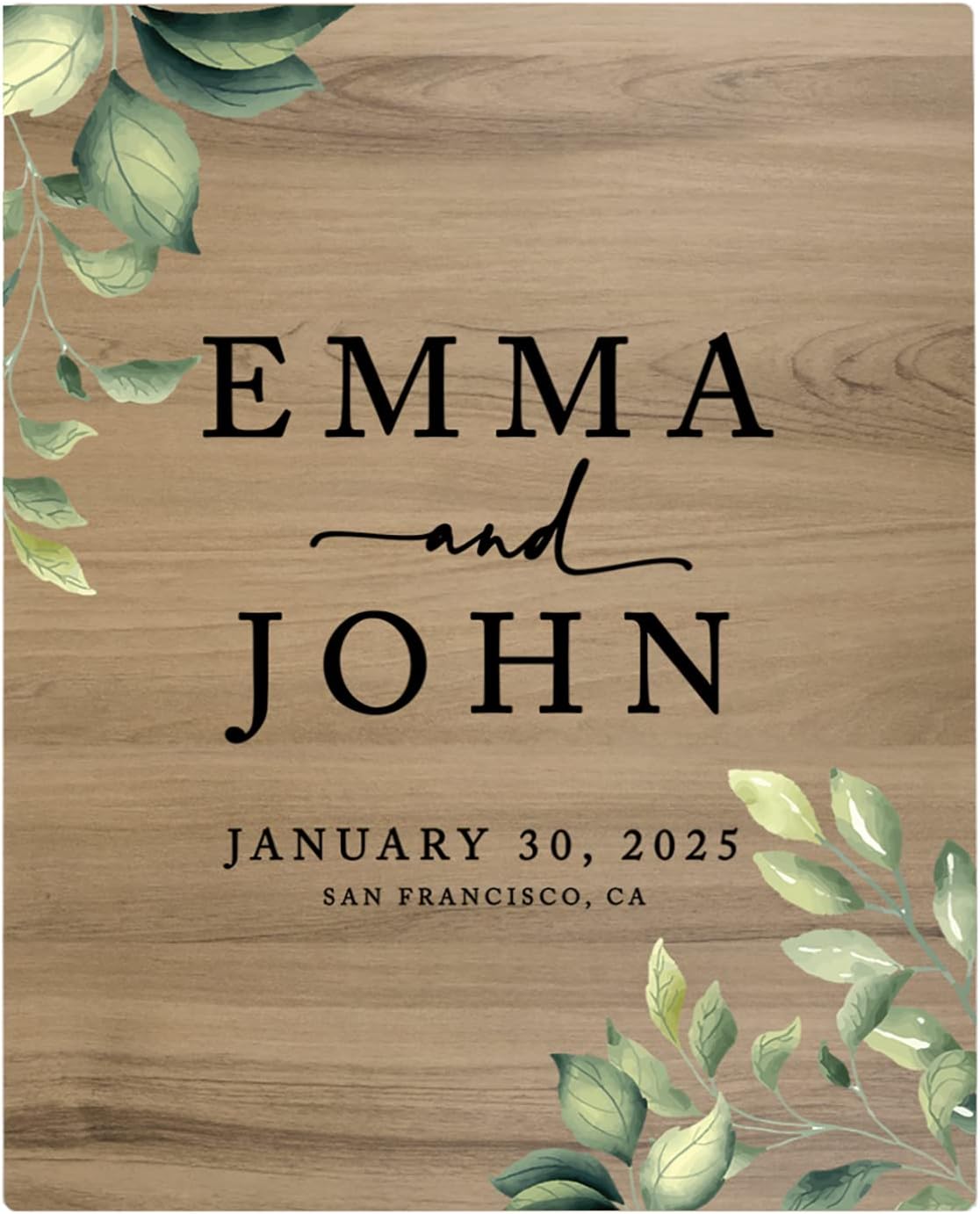 Andaz Press Large Wooden Welcome Sign for Wedding, Rustic Welcome Sign 16" x 20" Custom Names Greenery Leaves Wedding Signage English Oak MDF Wood Finish Wedding Reception Indoor Outdoor Signs