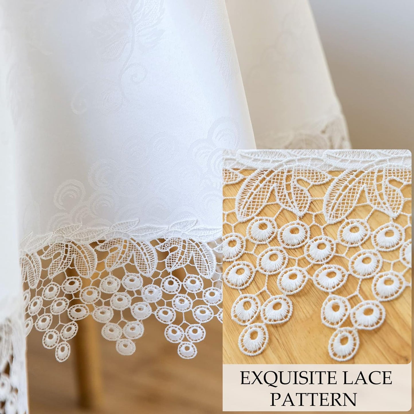 White lace Premium Round Farmhouse Table Runner Waterproof OilProof SpillProof AntiShrink Soft Wrinkle Resistant Decorative Fabric Table Cover Kitchen Dinning Party Wedding Banquet