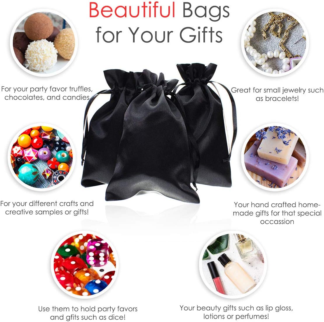 4" x 6" Black Satin Gift Bags, Jewelry Bags, Wedding Favor Drawstring, Baby Shower Christmas 50 per Pack