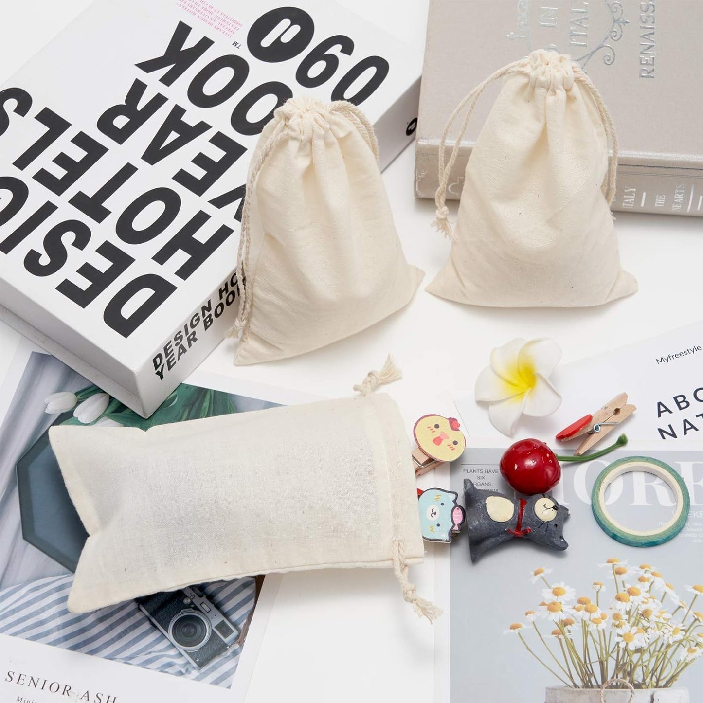 gobyhumm 20 Pieces Muslin Bags Cotton Drawstring Bags Sachet Bag for Home Supplies （5 * 7"）