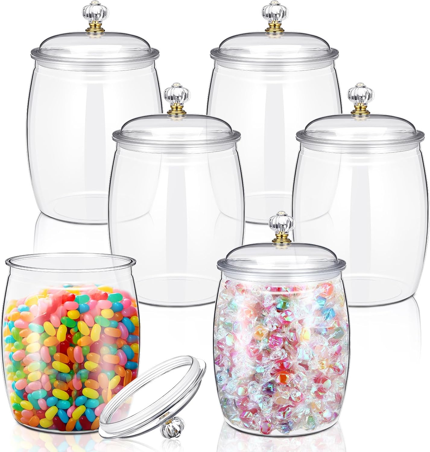 Nuogo 6 Pcs Plastic Candy and Cookie Jar with Lids Decorative Apothecary Jars Candy Buffet Containers Clear Airtight Food Storage Canister Home Decoration(42 oz,Classic)
