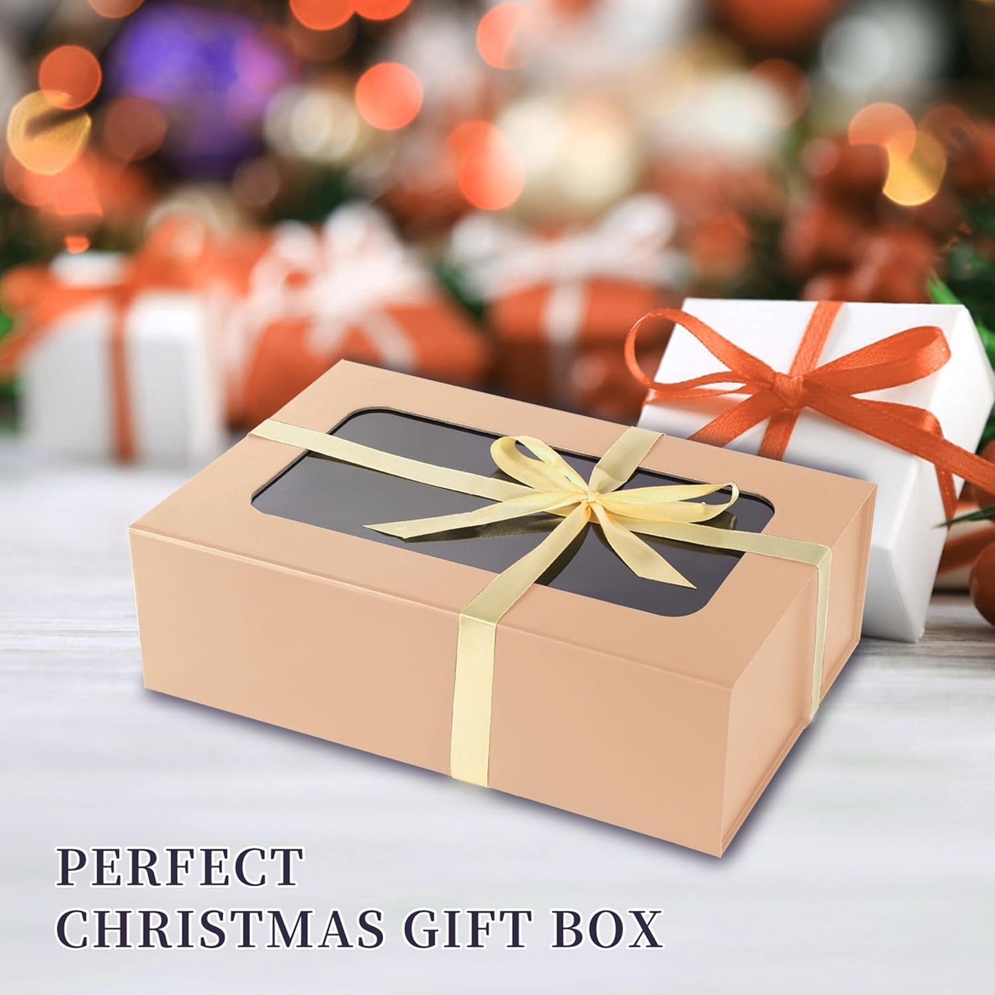 Rose Gold Large Gift Boxes with Window, 13.5"x9"x4.3" Bridesmaid Boxe for Gift Giving,Birthday Gift Box with Magnetic,Closure Lid Gift Boxes for Presents,Cute Boxe,Luxury for Gift Packaging,Gift Box for Wrapping Gifts