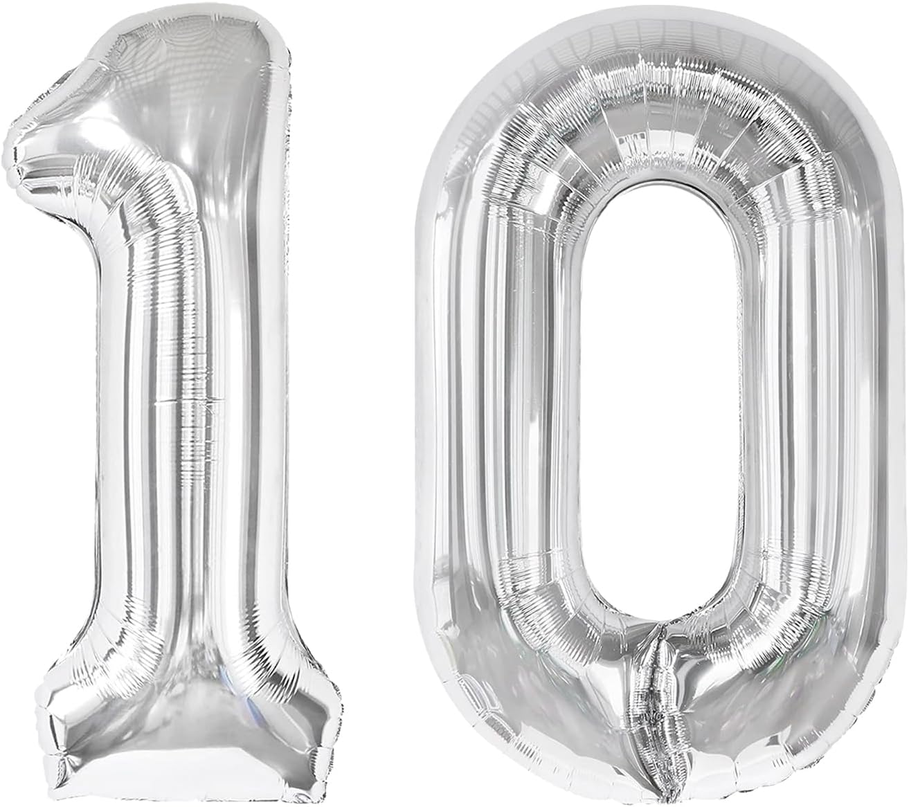 Silver 40 Inch 10 Number Balloons, 10 Decorations for 10 100Birthday, Foil Giant Birthday Graduations Anniversary Party Balloons