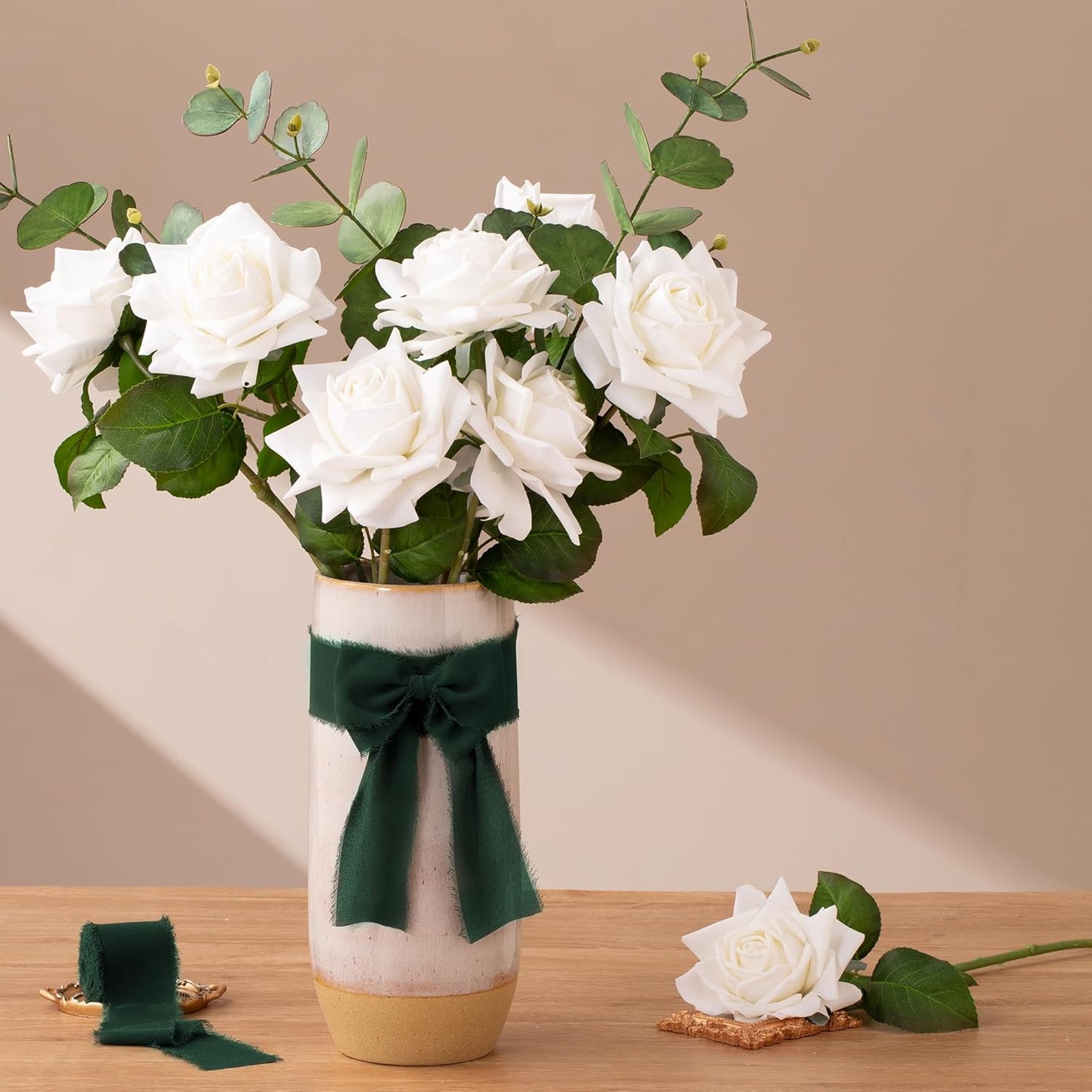 DORIS HOME Dark Green Chiffon Ribbon for Flower Bouquet, 2" x21Yd Fabric Ribbon for Gift Wrapping, Handmade Frayed Ribbon for Wedding/Christmas Decorations