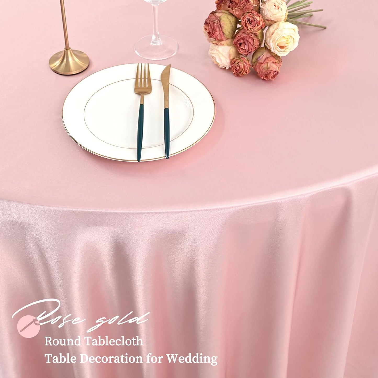 fani 12 Pack 108 Inch Rose Gold Satin Tablecloth - Premium Bright Silky Round Tablecloth Overlay Smooth Fabric Table Cover, Table Decoration for Wedding Party Banquet Events Restaurant Kitchen Dining