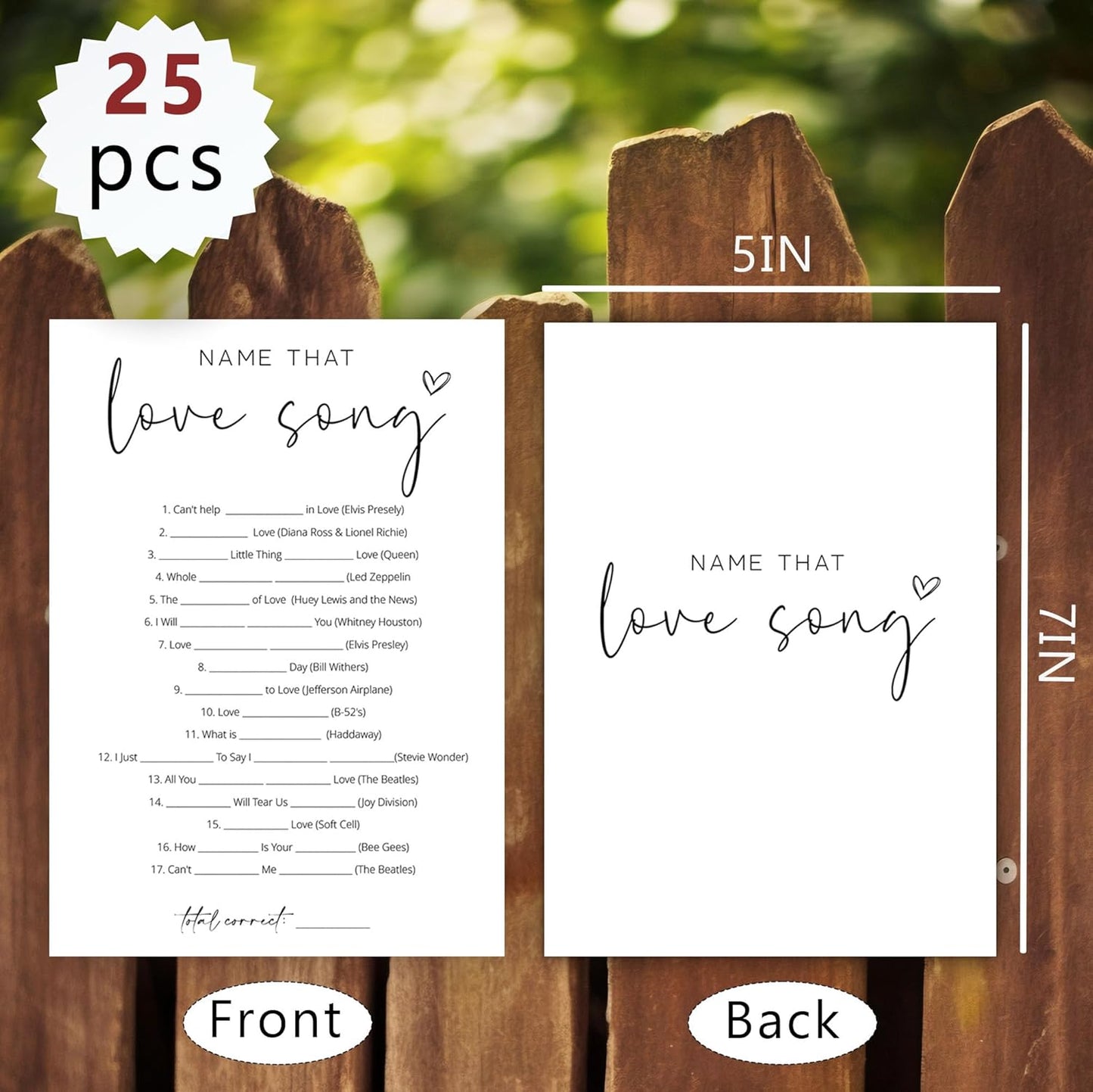 Bridal Shower Games, Name that Love Song, 25Pcs Minimalist White Double-Sided Bridal Game Cards with 1 Answer Key, Wedding Shower Games for Guests, Engagement Bachelorette Party Supplies - A06