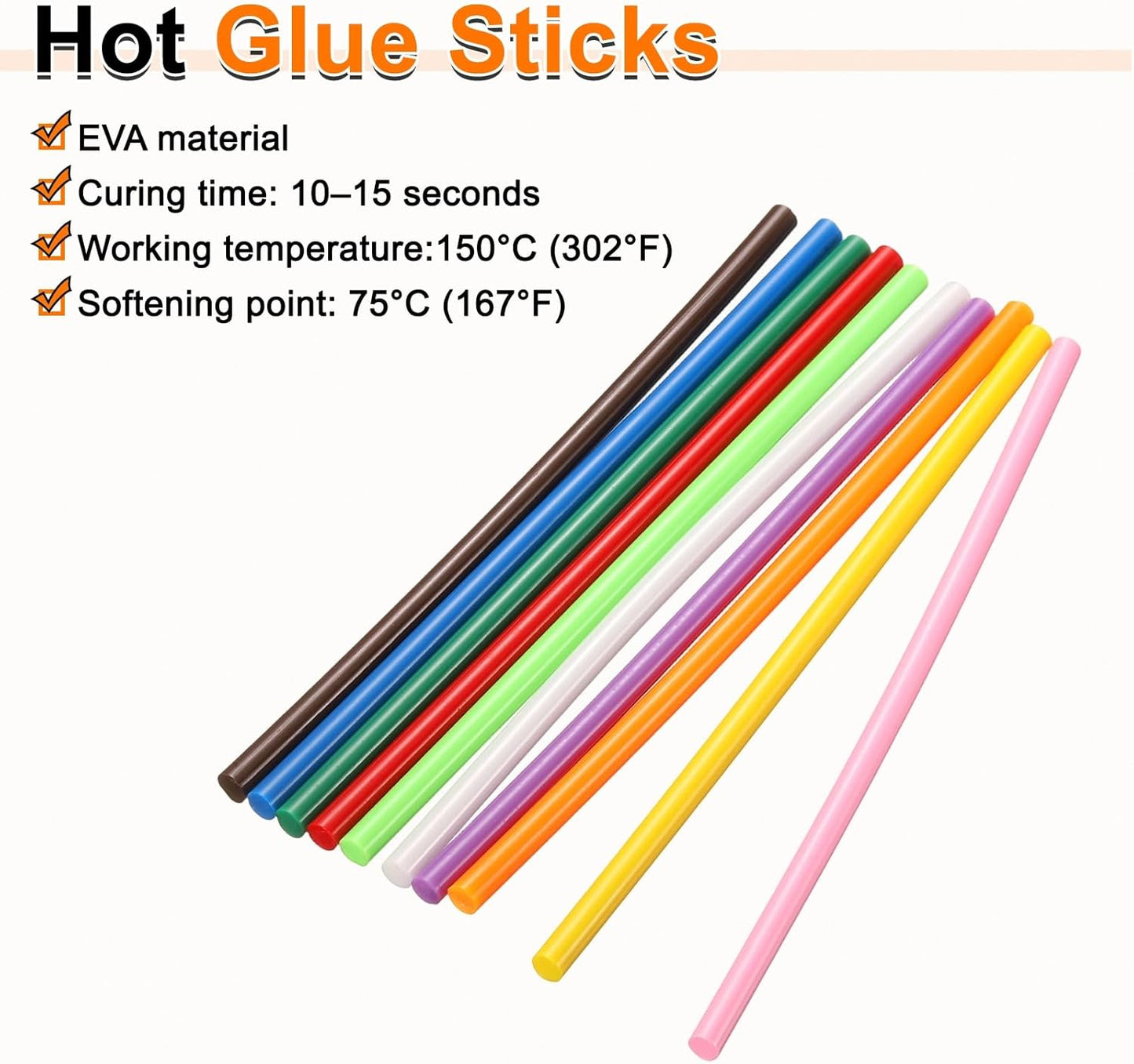 HARFINGTON 10pcs Hot Glue Sticks 0.28" Dia x 11.81" Long EVA Mini Hot Melt Adhesive Glue Stick for Hot Melt Gun Wood Plastic Glass Flowers Fabrics Foam, Multicolor