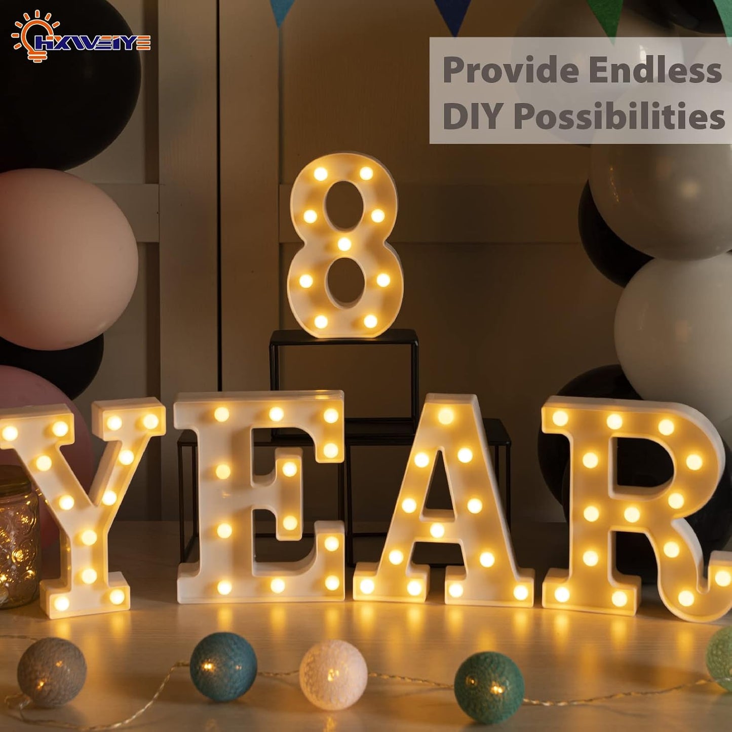 HXWEIYE Light Up Numbers-8, LED Marquee Number Lights Sign 26 Alphabet and 10 Number Big Lights Led Letters for Party Birthday Bar Battery Powered Christmas Decor Letter Lights (Warm White)