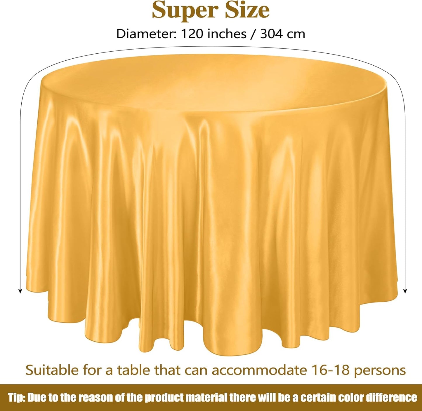 Ruisita 120 Inches Round Satin Tablecloths Gold Overlay Round Satin Table Cover Bright Silk Tablecloth Smooth Fabric Tablecloth for Wedding Banquet Table Decoration