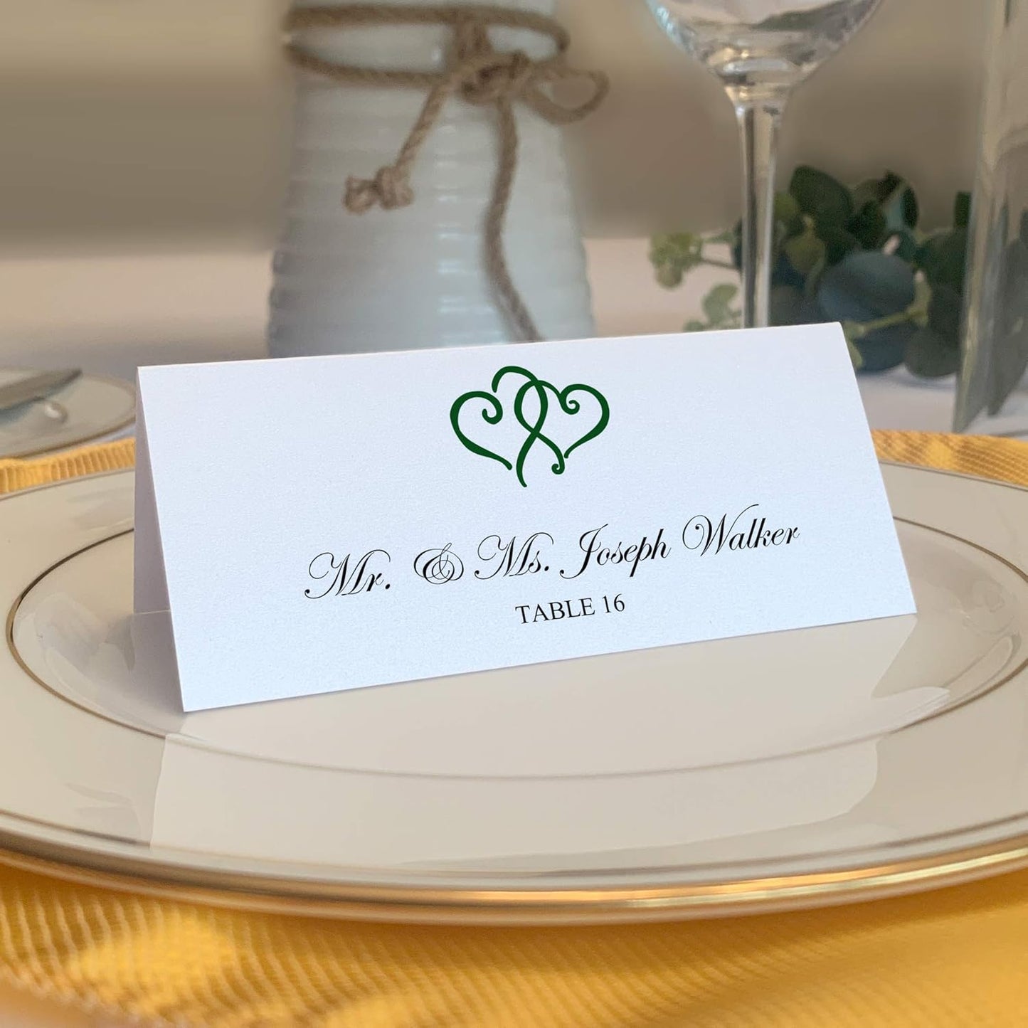 Linked Hearts Printable Place Cards, Hunter Green (Choose Color), Set of 60 (10 Sheets), Laser & Inkjet Printers - Wedding, Party, Dinner, and Special Events - Made in the USA