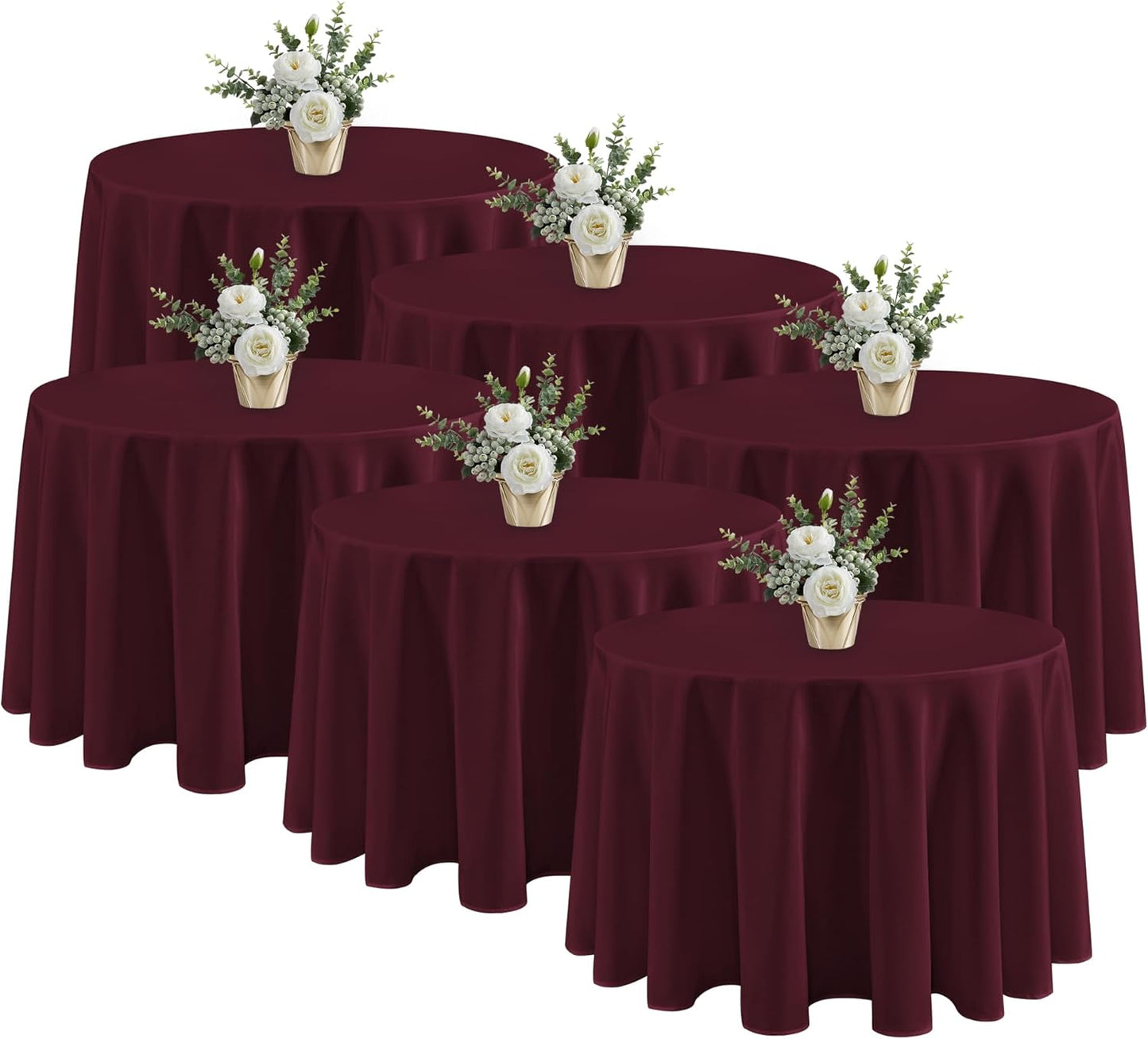 Fitable 6 Pack Burgundy Round Table Clothes - 90 Inches in Diameter - Stain Resistant and Washable Tablecloths, Polyester Fabric Table Covers for Wedding, Party, Banquet, Gathering