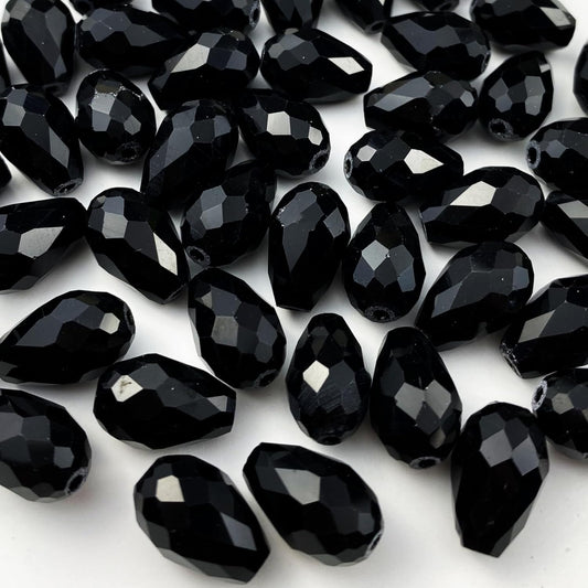 50pcs 10x15mm Teardrop Crystal Glass Beads Vertical Hole Faceted Glass Teardrop Spacer Beads for Bracelets Necklace Earring DIY Jewelry Making Craft(Black)