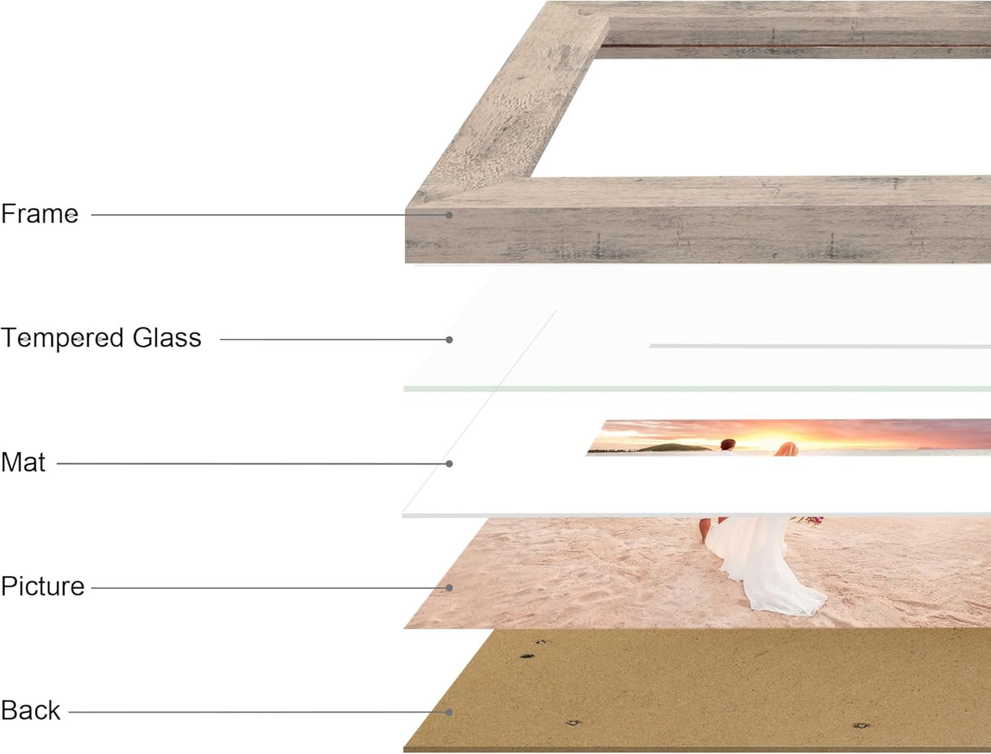 11x14 Picture Frame Set of 2 with Tempered Glass, Smoke Gray Frame Display 8x10 Picture with Mat or 11 x 14 Without Mat, Wooden Photo Frame for Horizontal or Vertical Wall Mount