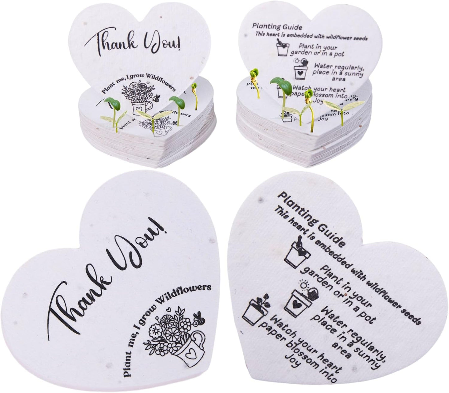 50 Plantable Seed Paper Hearts - Thank You Cards 2.5in x 2in | Handmade Seed Paper Embedded with Wildflower Seeds | Party Favors | Wedding Favor | Small Business Thank You Cards