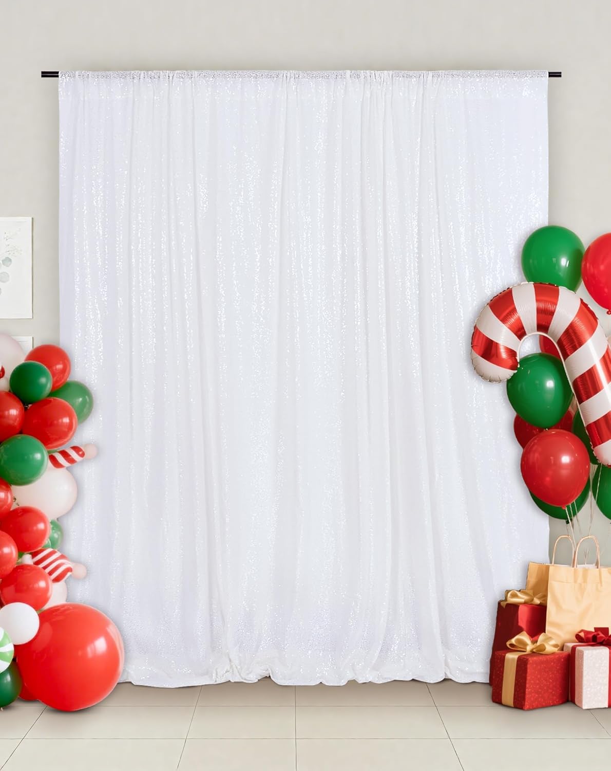 Eternal Beauty White Sequin Backdrop, 5x7 Ft Glitter Background Curtains for Christmas Shimmer Photography Party Wedding Birthday Back Drop Decor
