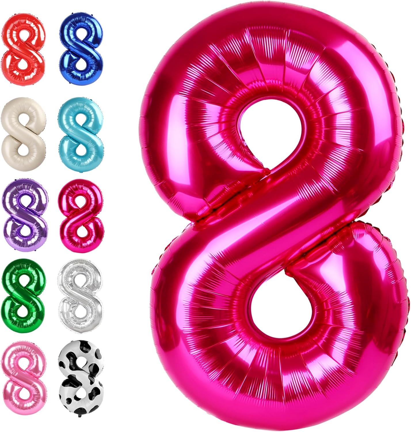 Hot Pink Foil Number 8 Balloon 40 Inch, Helium Mylar Eight Number 8 18 28 38 48 58 80 88 Birthday Balloons, 8th Hot Pink Women Men Wedding Anniversary, Graduations Party Supplies