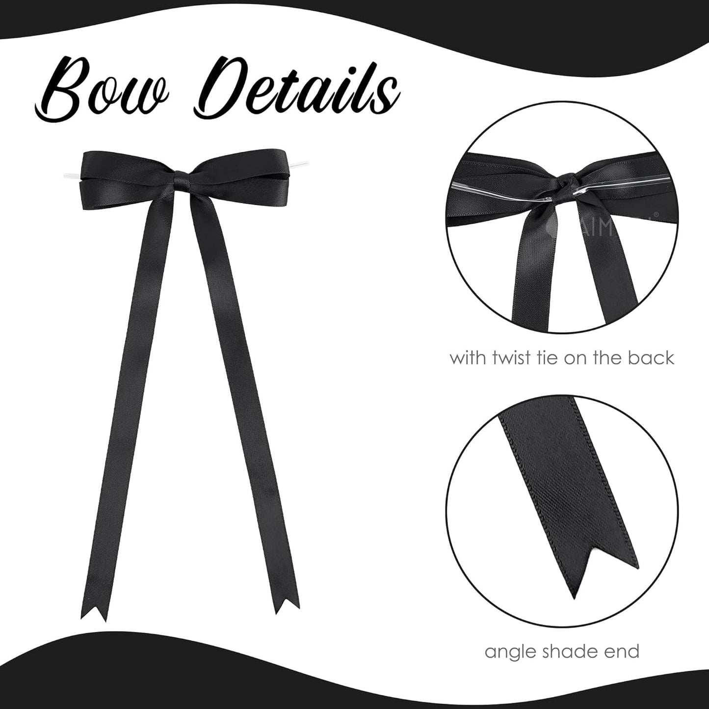 AIMUDI Black Bow 5 × 10" Satin Bow for Gift Wrapping Twist Tie Bows Premade Ribbon Bows for Bouquets Invitations Baskets Crafts Wreaths Wedding Birthday Baby Shower Party Decorations, 36 PCs